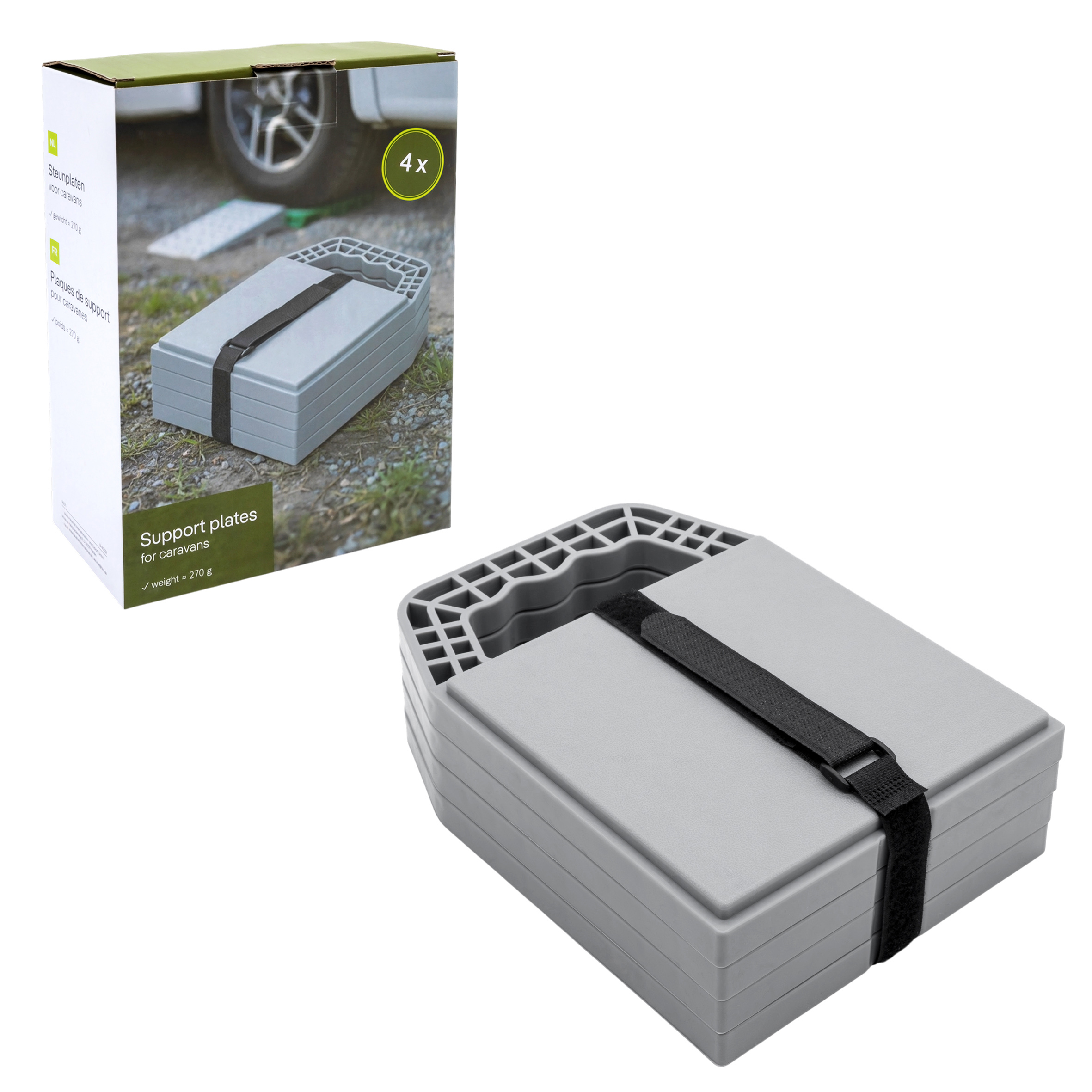 Unterlegplatten für Wohnwagen Stützen 22 x 16 cm grau stapelbar - 4er Set - Stützplatten für Wohnmobil Stützblöcke aus hochdichtem Polyethylen