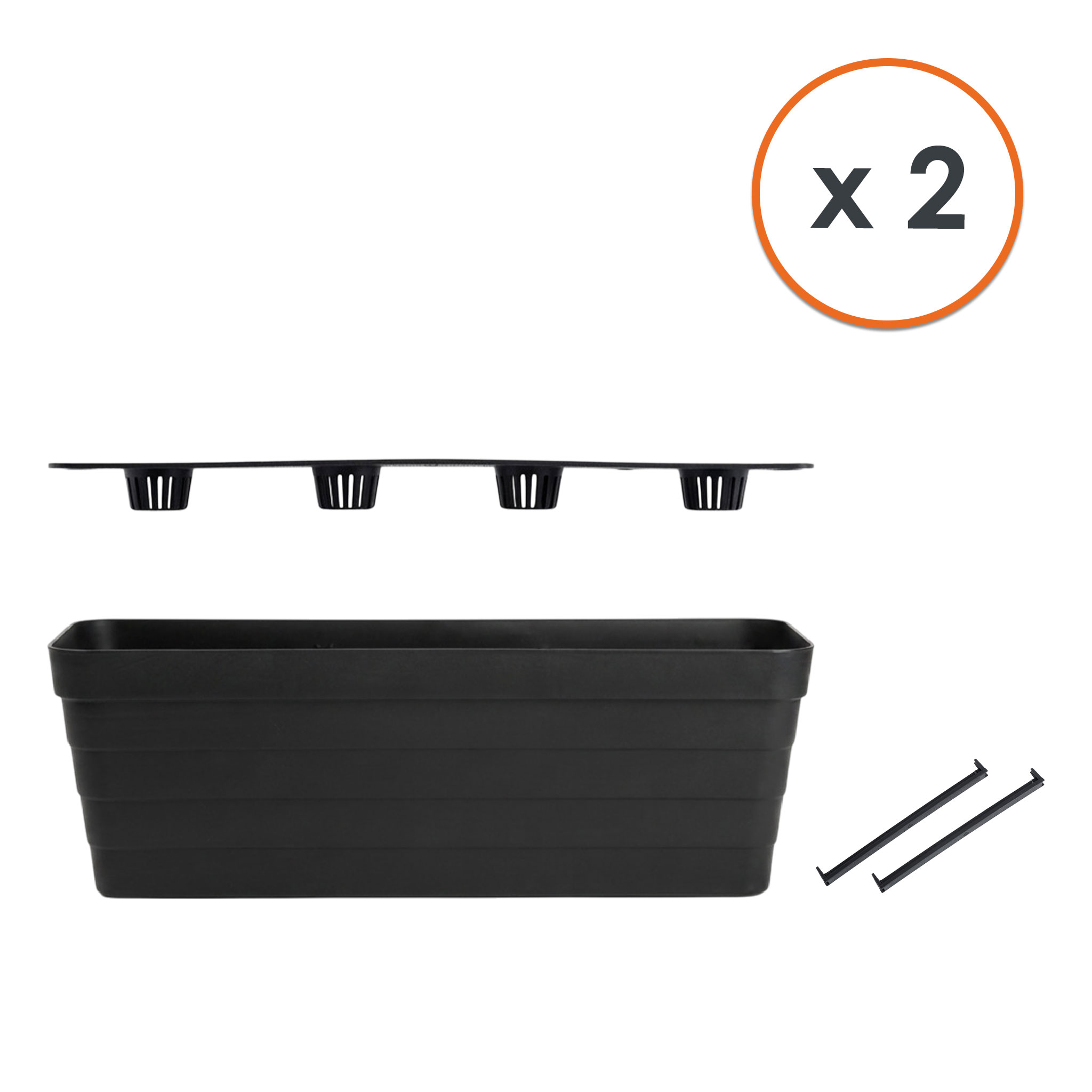 Balkon Blumenkasten Bewässerungssystem 60 cm - 2er Set- Kunststoff Geländer Pflanztopf in anthrazit