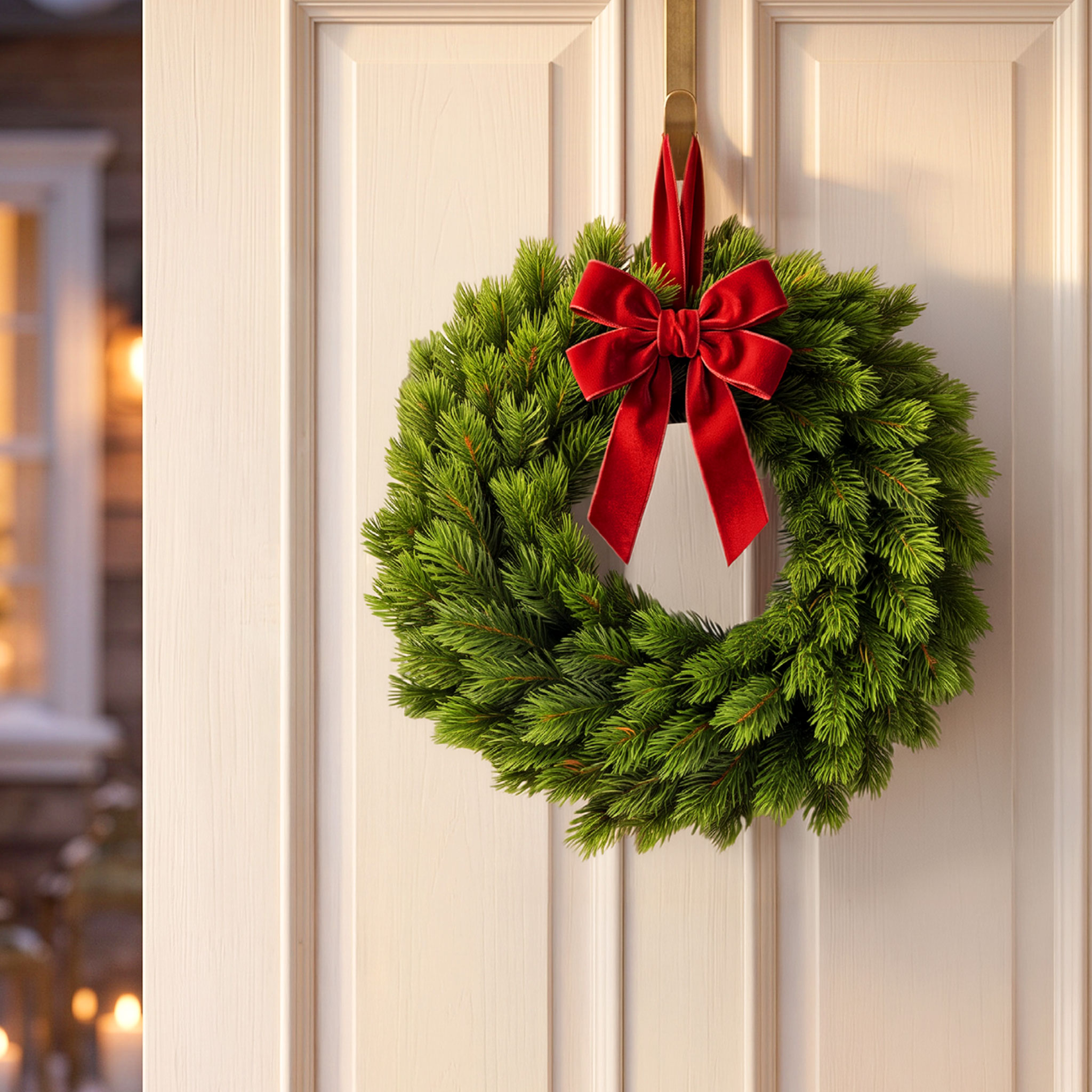 Künstlicher Spritzguss Tannenkranz halbgebunden auf Steckschaum - 42 cm - Weihnachts Türkranz mit naturgetreuen Kunst Tannenspitzen
