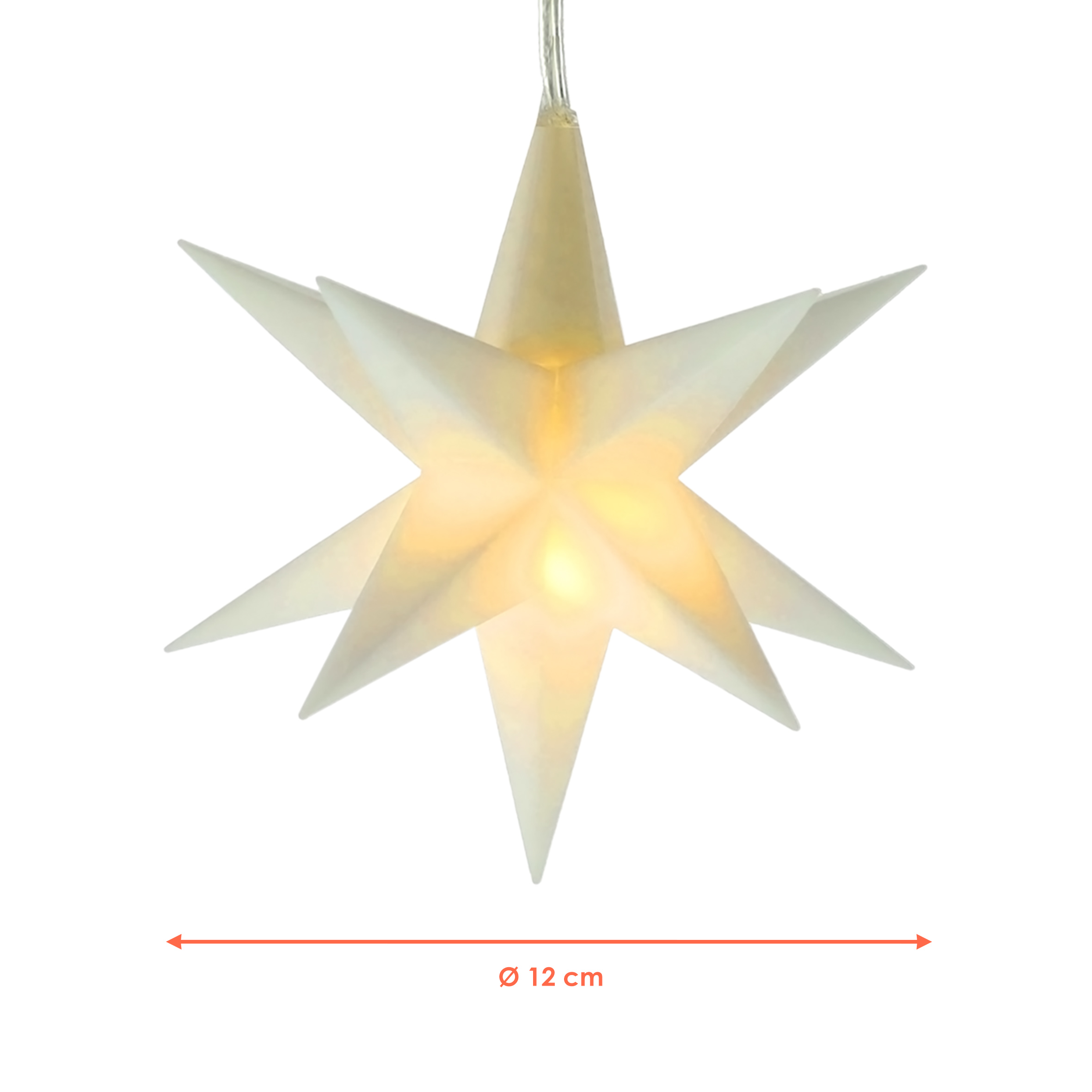 3D Weihnachtsstern 12 cm warm weiß Beleuchtet - weiß oder rot / 1 oder 3 Stück - LED Fenster Deko Leuchtstern mit Timer Batterie betrieben