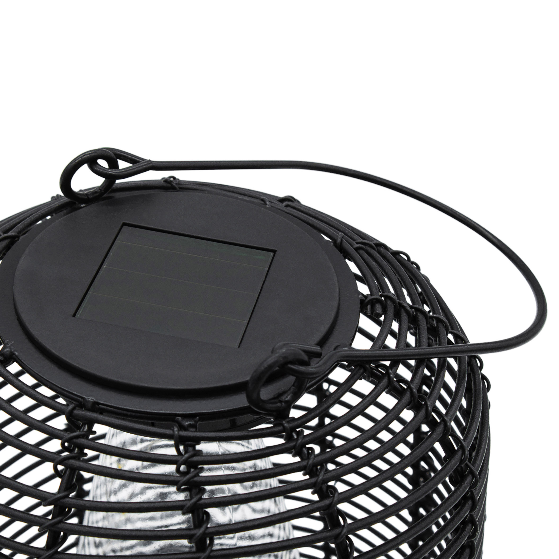 Solar Hängeleuchte in Rattan Optik schwarz mit LED Glühbirne - 20 x 16 cm - Deko Gartenlaterne zum Hängen warm weiß beleuchtet
