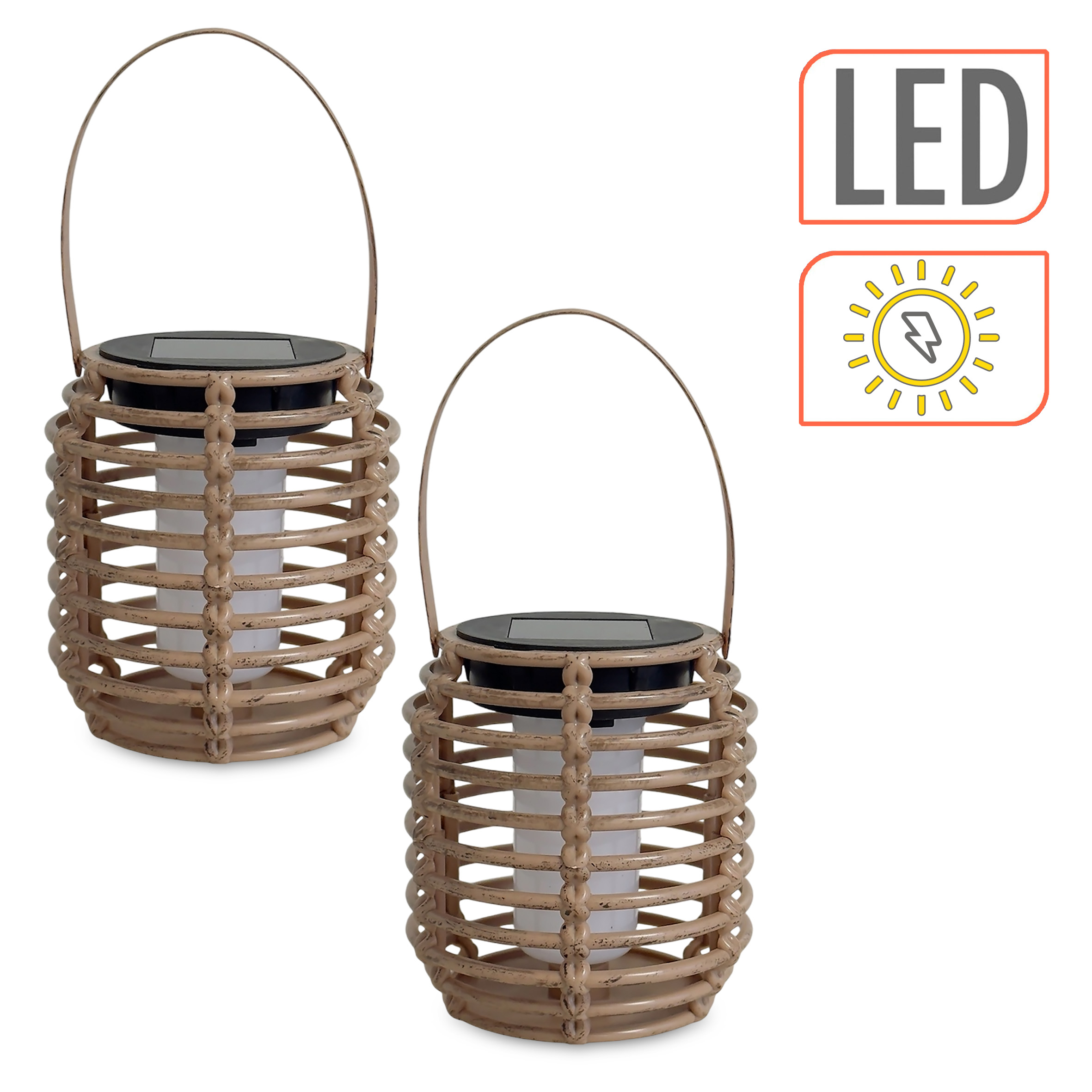 Solar Mini Leuchte in Rattan Optik 11 x 10 cm - 2er Set - LED Laterne klein zum Hängen oder Stellen