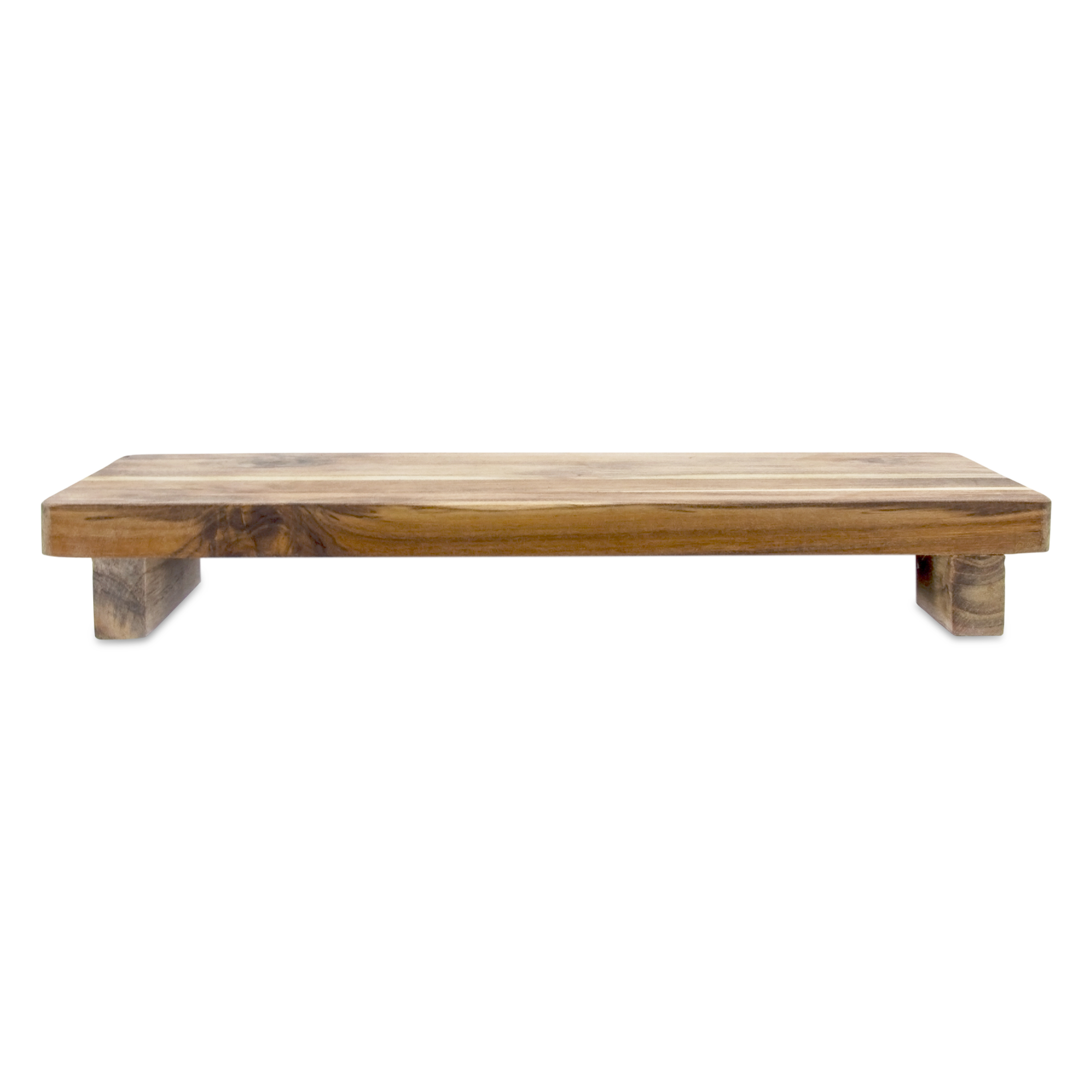 Teakholz Dekotablett rechteckig mit Füßen - 37 x 17 cm - Massivholz Kerzenbrett natur rustikal