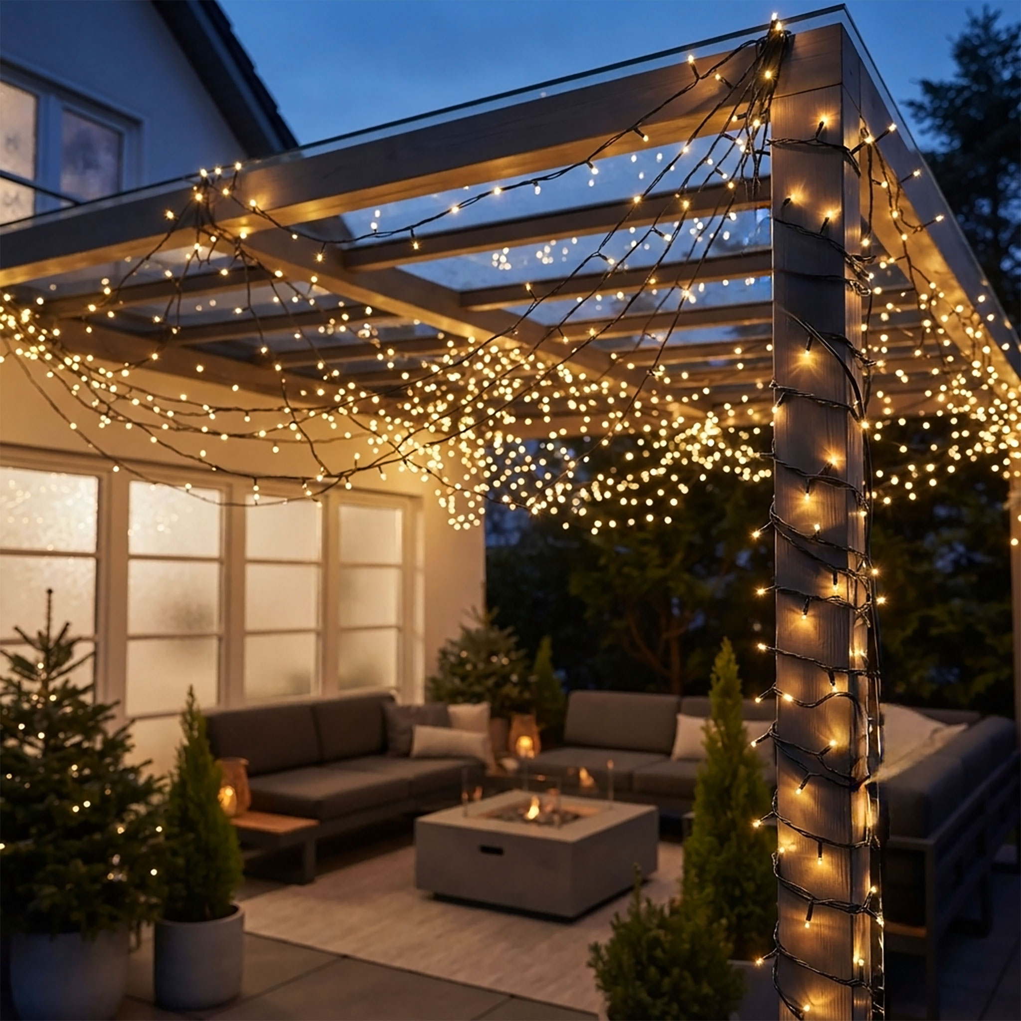 LED Weihnachts Lichterkette warm weiß - 18 m / 240 LED - Garten Deko Beleuchtung mit Timer