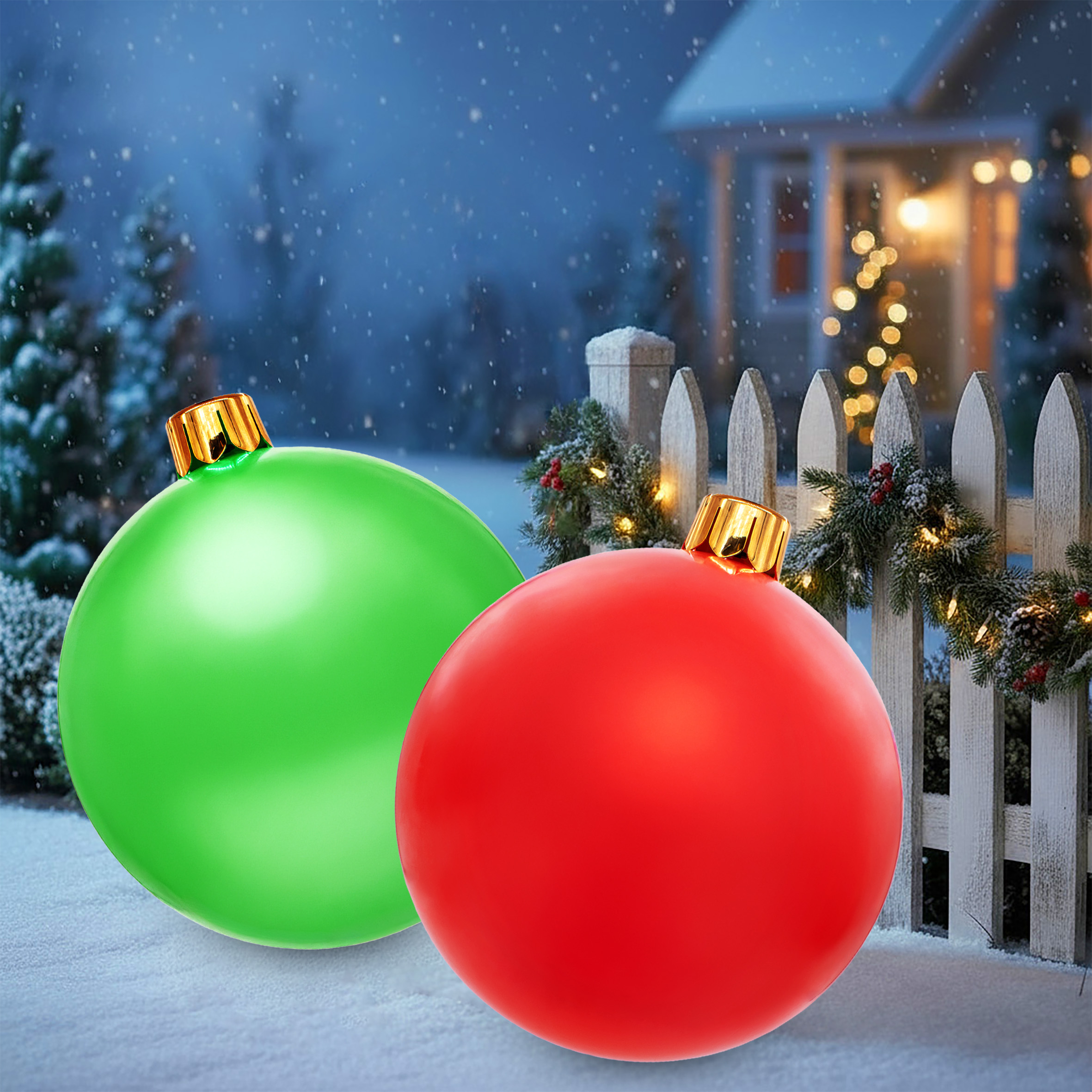 Riesen Weihnachtskugel aufblasbar 45 cm mit Erdspieß - rot - XXL Christbaumkugel Garten Dekoration mit Saugnapf