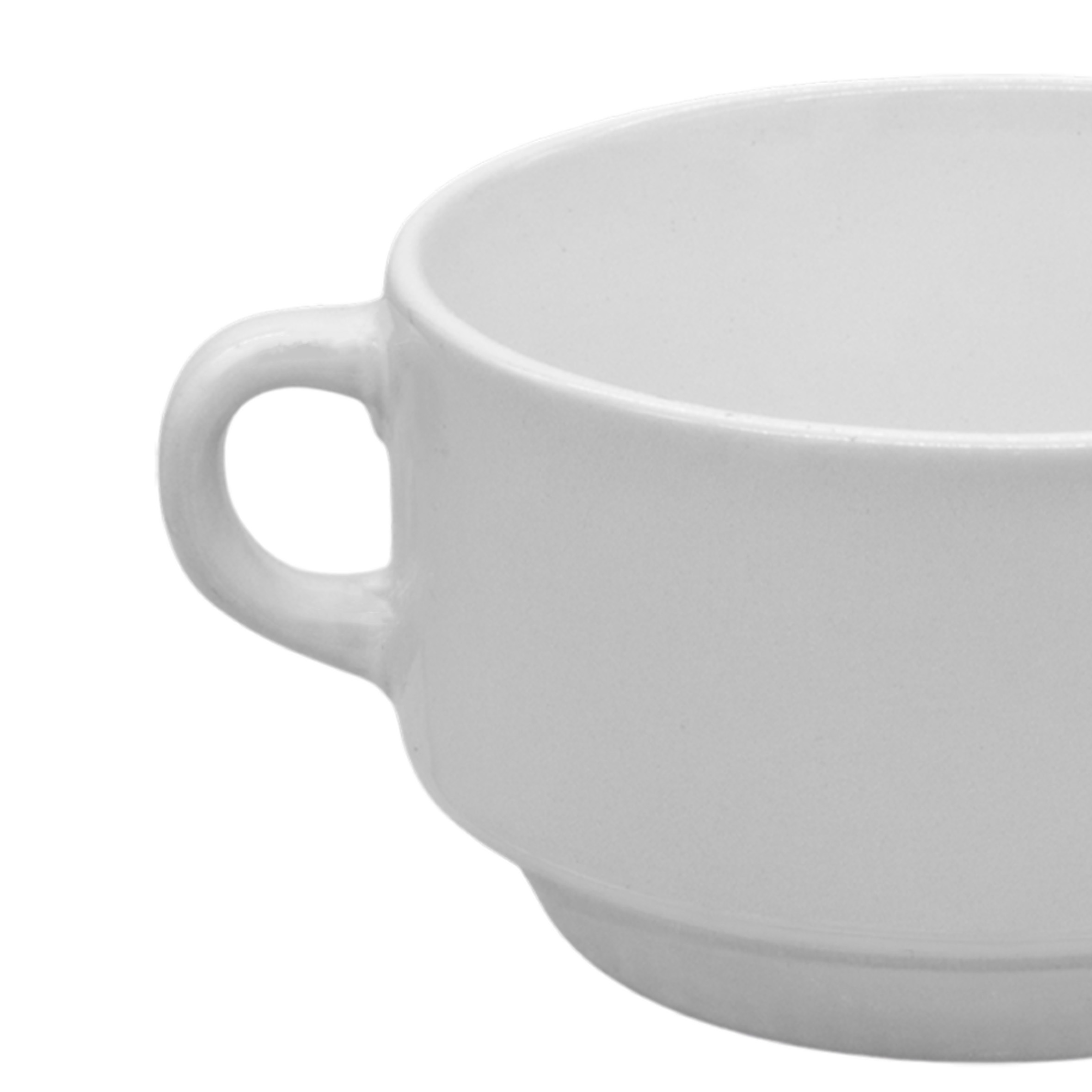 Feinkeramik Suppentasse 200 ml weiß mit Henkel - 6er Set - Keramik Suppenschale stapelbar für Suppe und Dessert