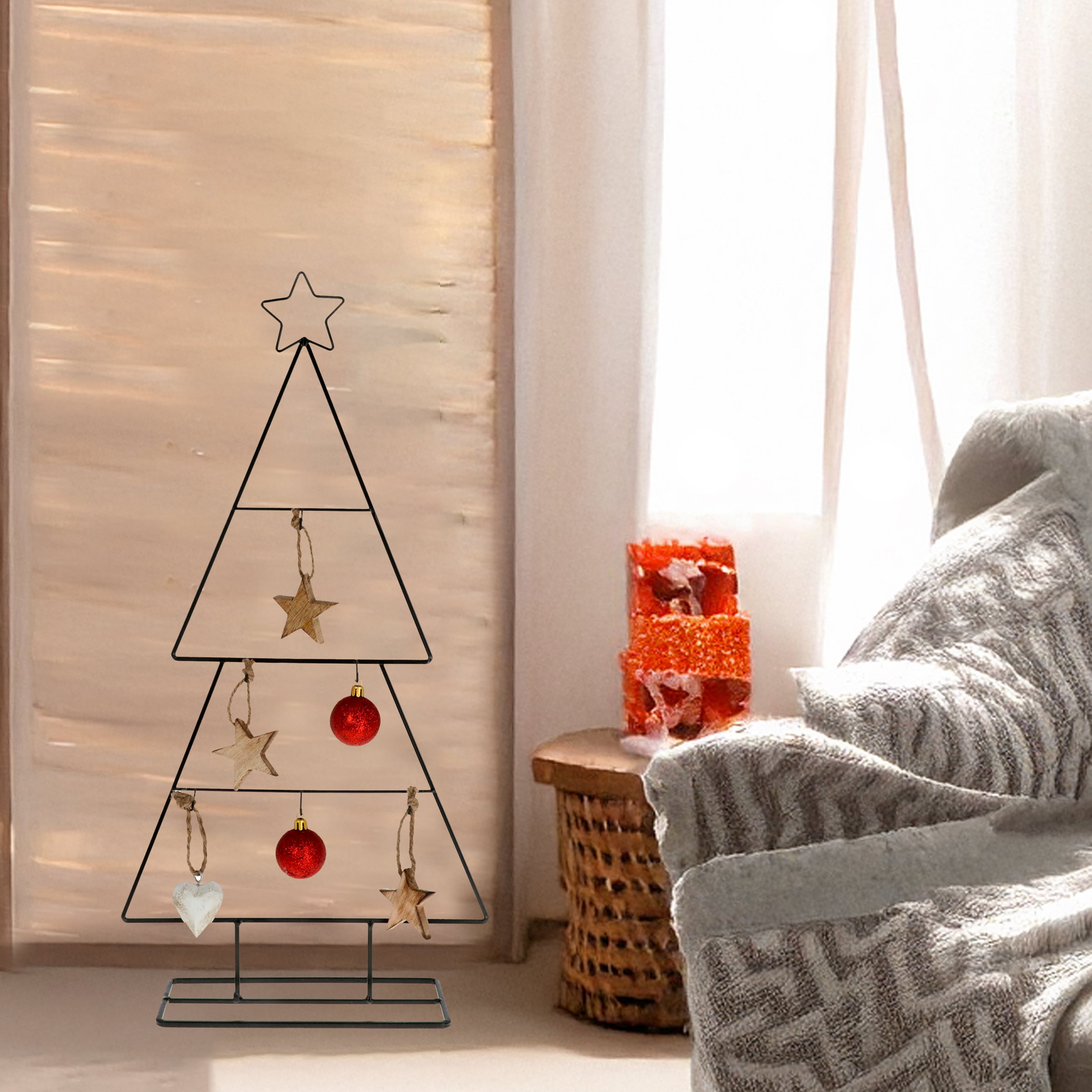 Deko Tannenbaum Aufsteller schwarz mit 6 Haken zum Dekorieren - 56 cm