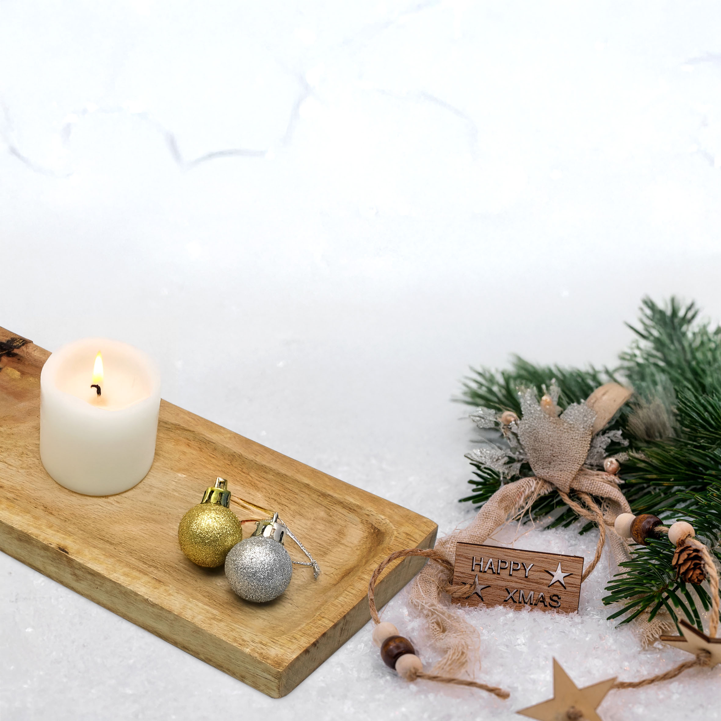 Mango Holztablett natur - 35 x 13 cm - Advents Kerzen Tablett