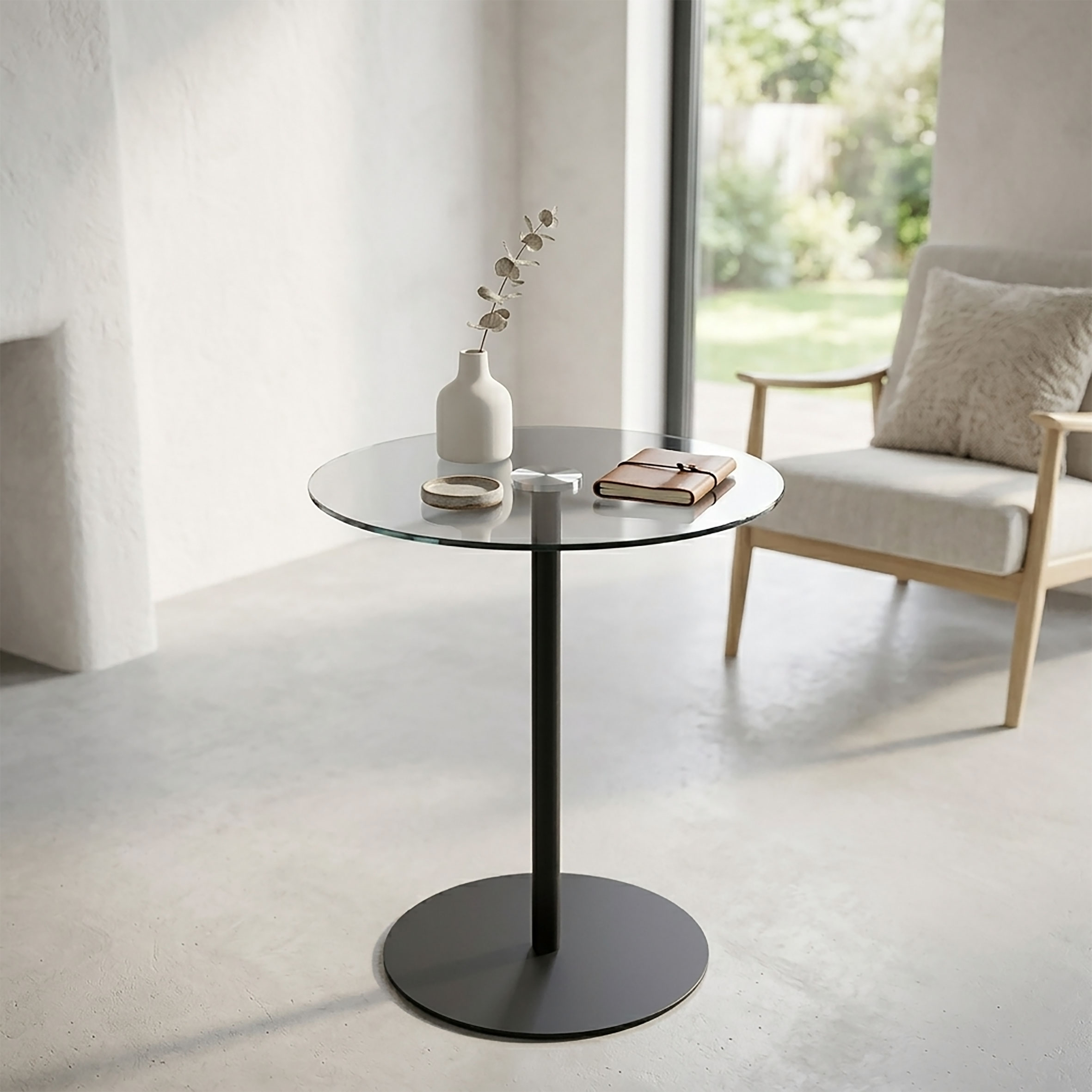 Metall Beistelltisch rund mit Glasplatte - 53 x 35 cm - Couchtisch im Modernen Bistrotisch Design