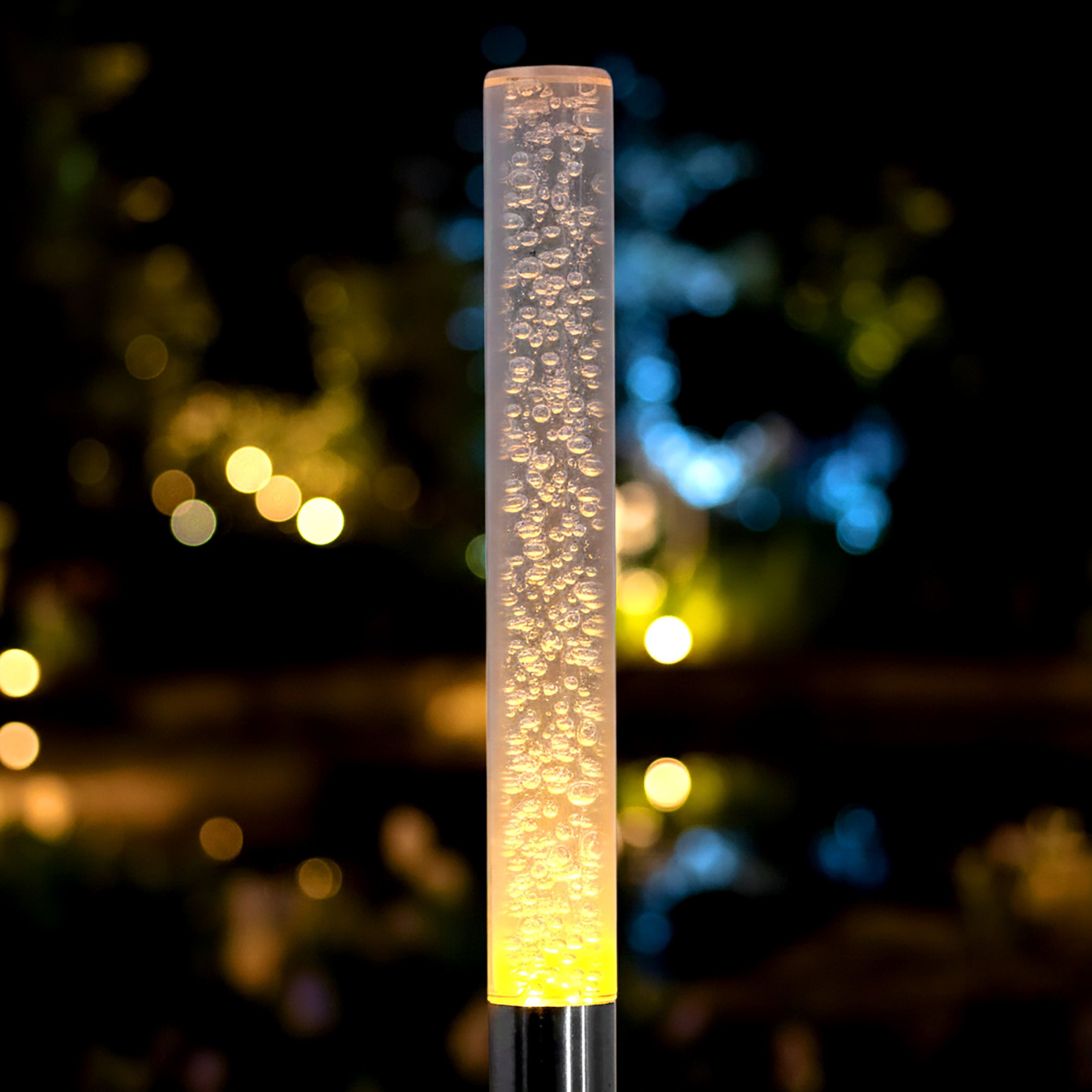 LED Solar Gartenstecker 43 cm im Sprudelsäule Design - 4er Set - Garten Deko Wegeleuchte warm weiß beleuchtet