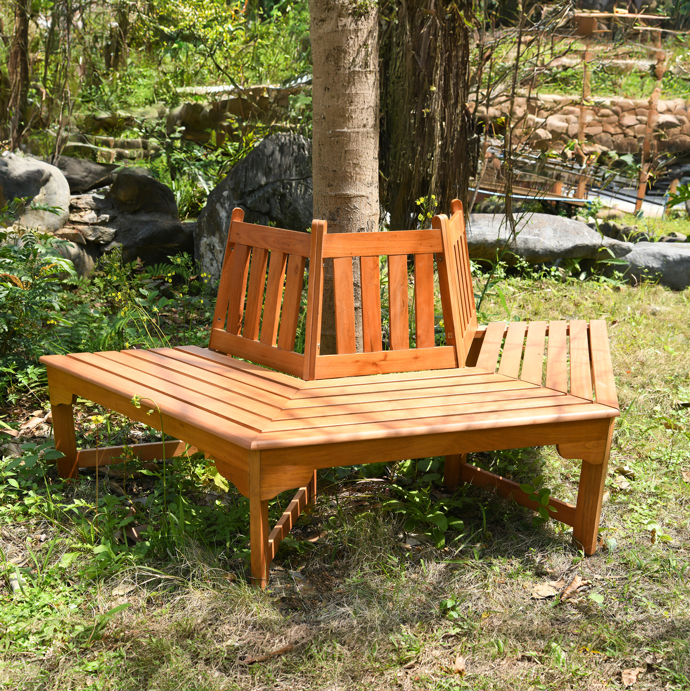 Eukalyptus Baumbank halbrund geölt - 155 x 78 cm - Holz Baumbankhälfte natur