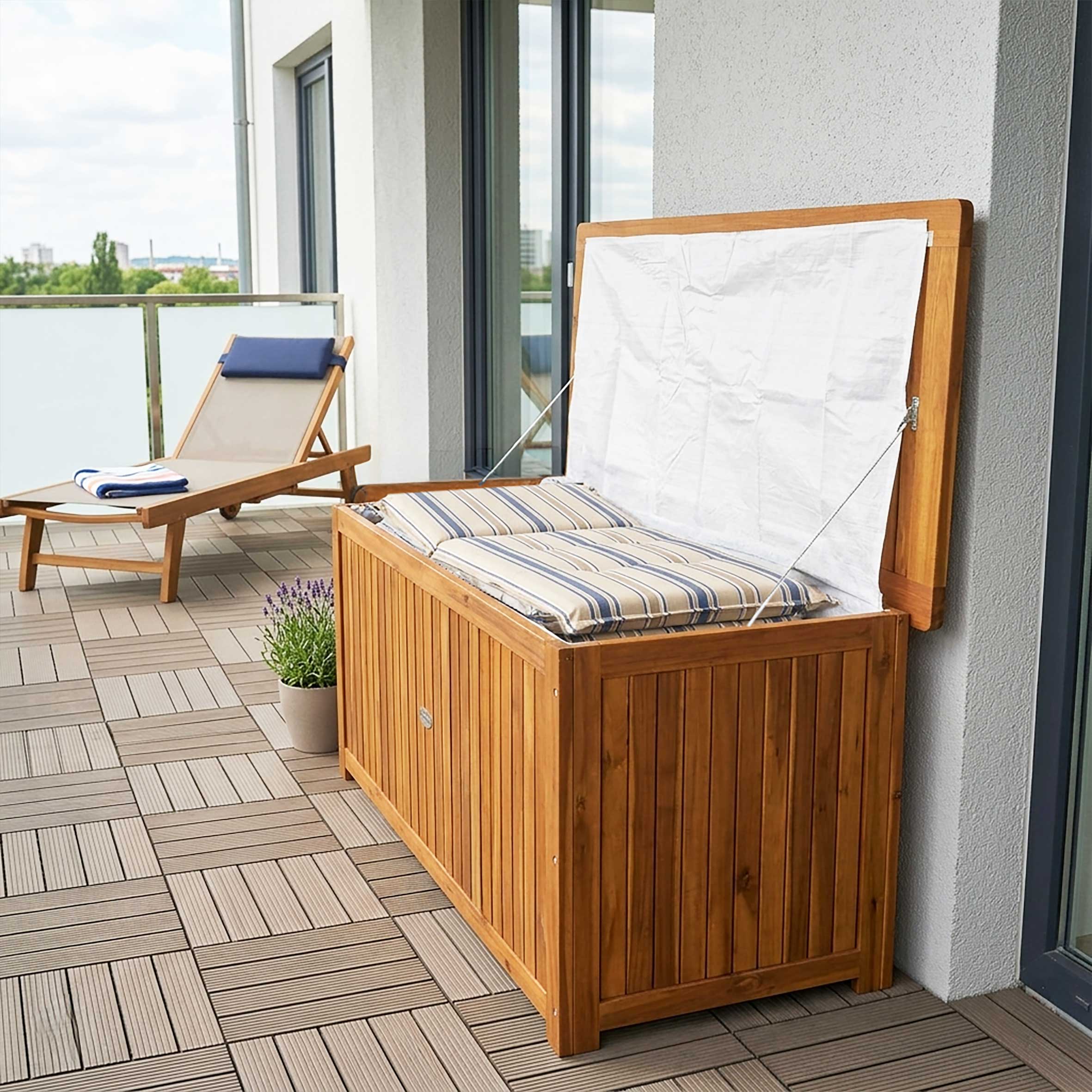 Garten Kissen Box Akazie Holz - 133x58x55 cm