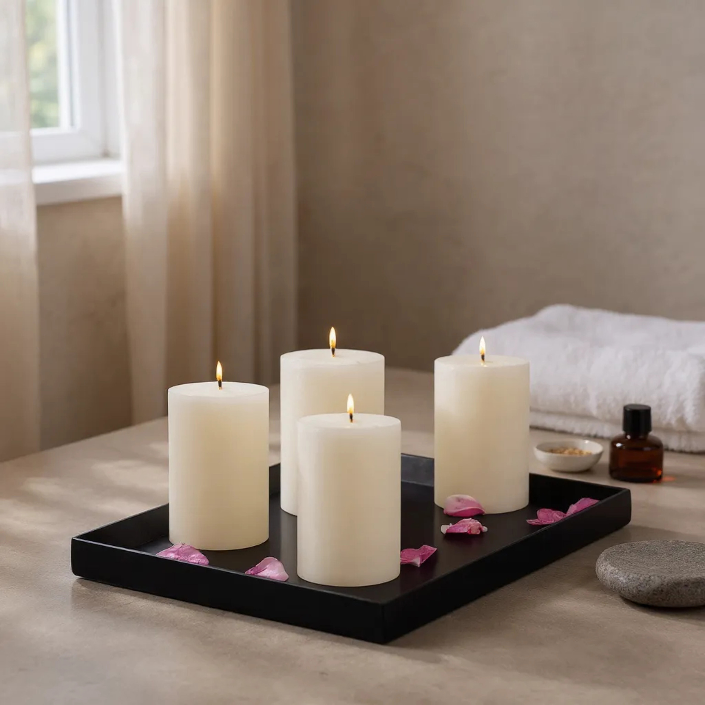 Echtwachs Stumpenkerzen 10 x 7 cm creme - 4er Set - Advents Kerzen unparfümiert 30 Stunden Brenndauer