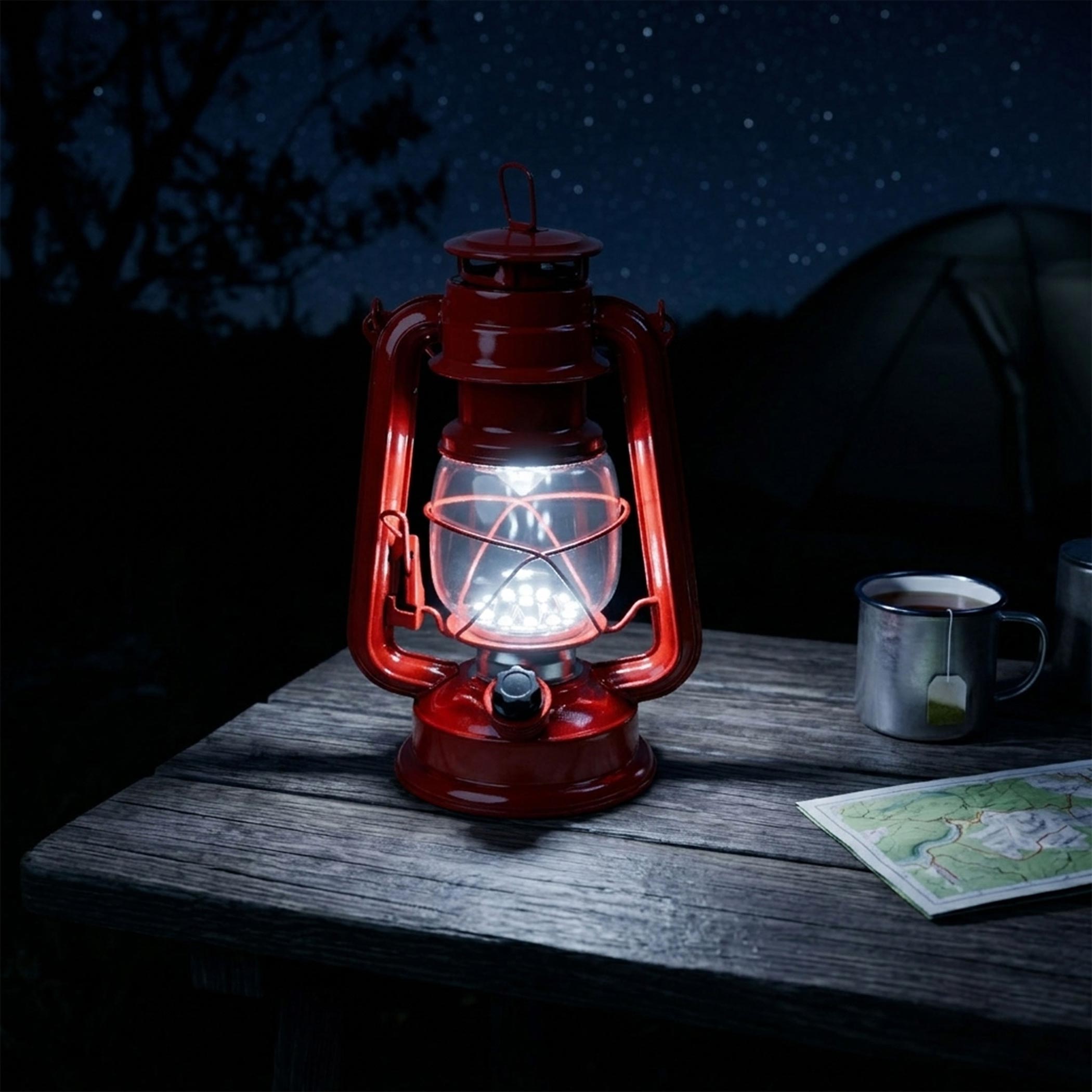 LED Metall Sturmlaterne rot - 25 x 16 cm - Camping Laterne mit 15 LED
