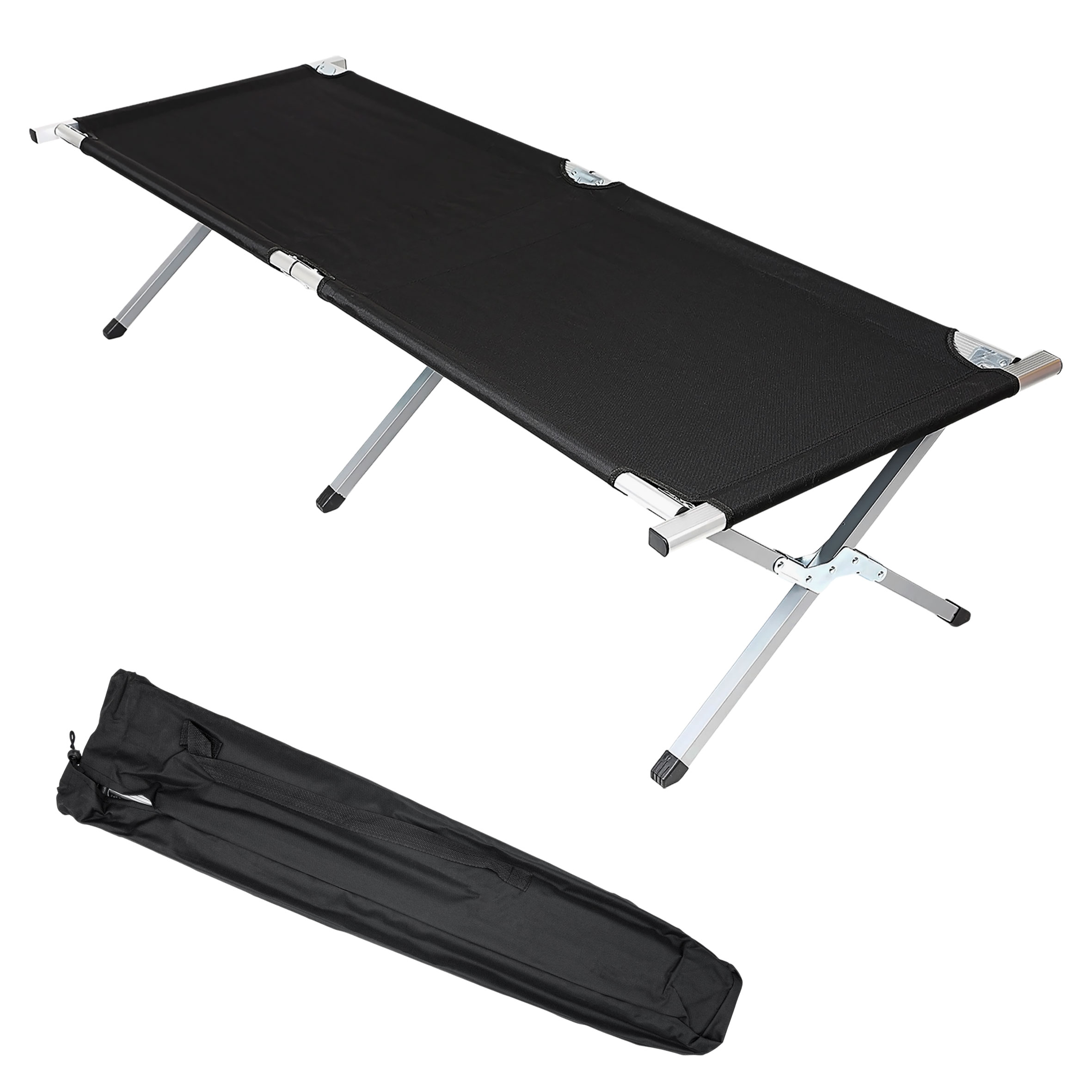 XXL Campingbett klappbar mit Tragetasche 190 x 64 cm - schwarz