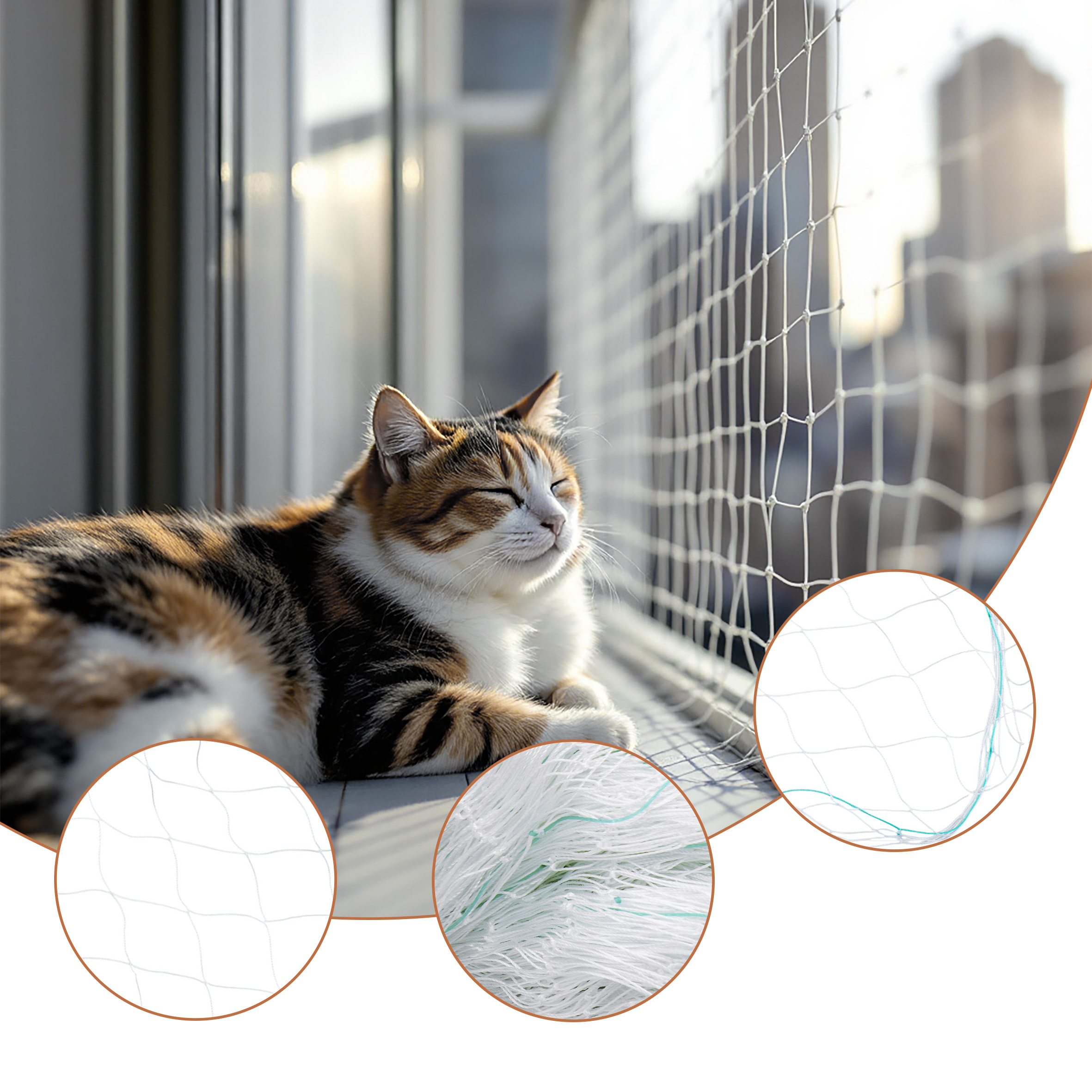 Katzen Sicherheitsnetz hochfest für Balkon und Fenster - 8 x 3 m - Universal Schutznetz weiß ohne Sichteinschränkung