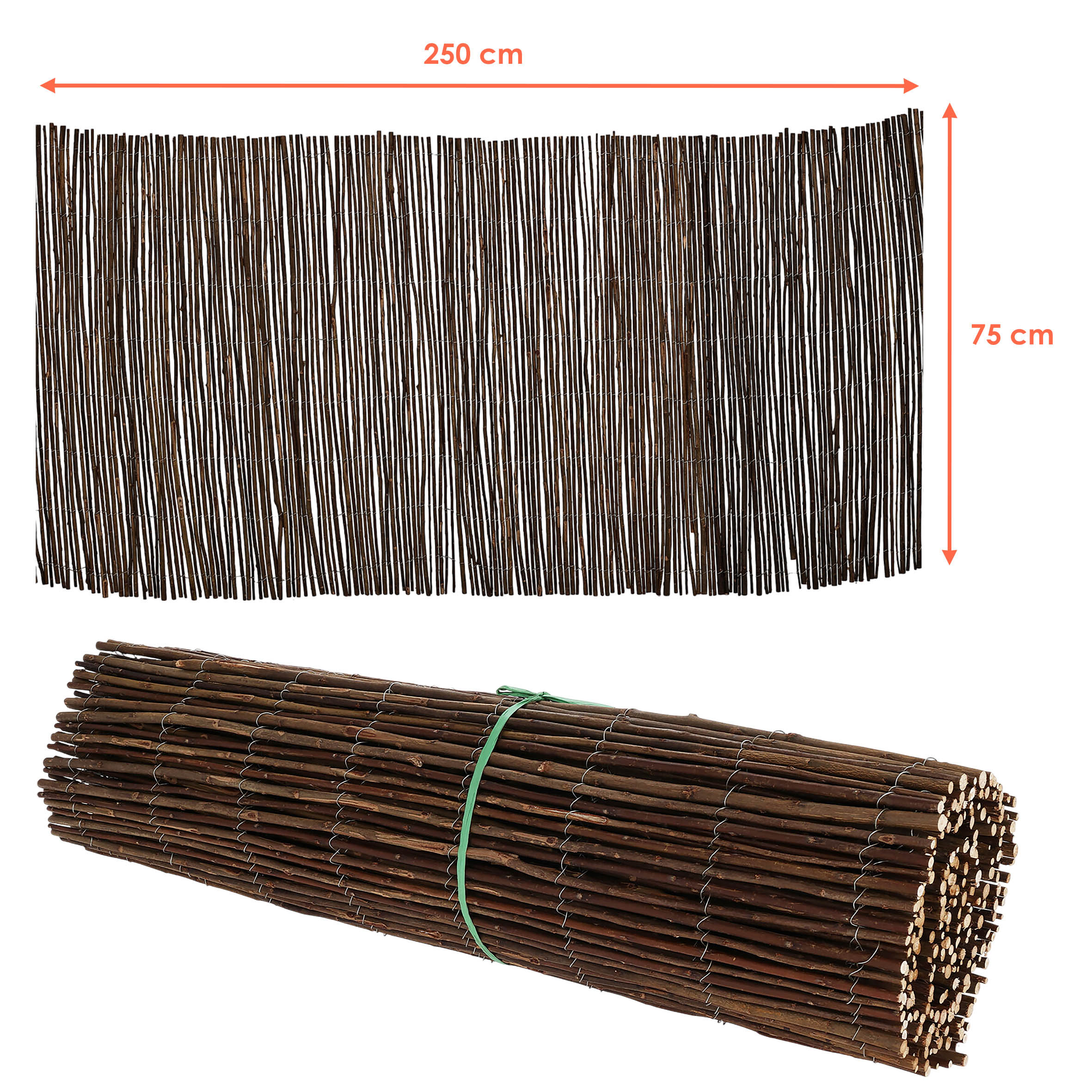 Balkon Sichtschutz Matte aus Weide - 250 x 75 cm - Holz Windschutz Zaun blickdicht