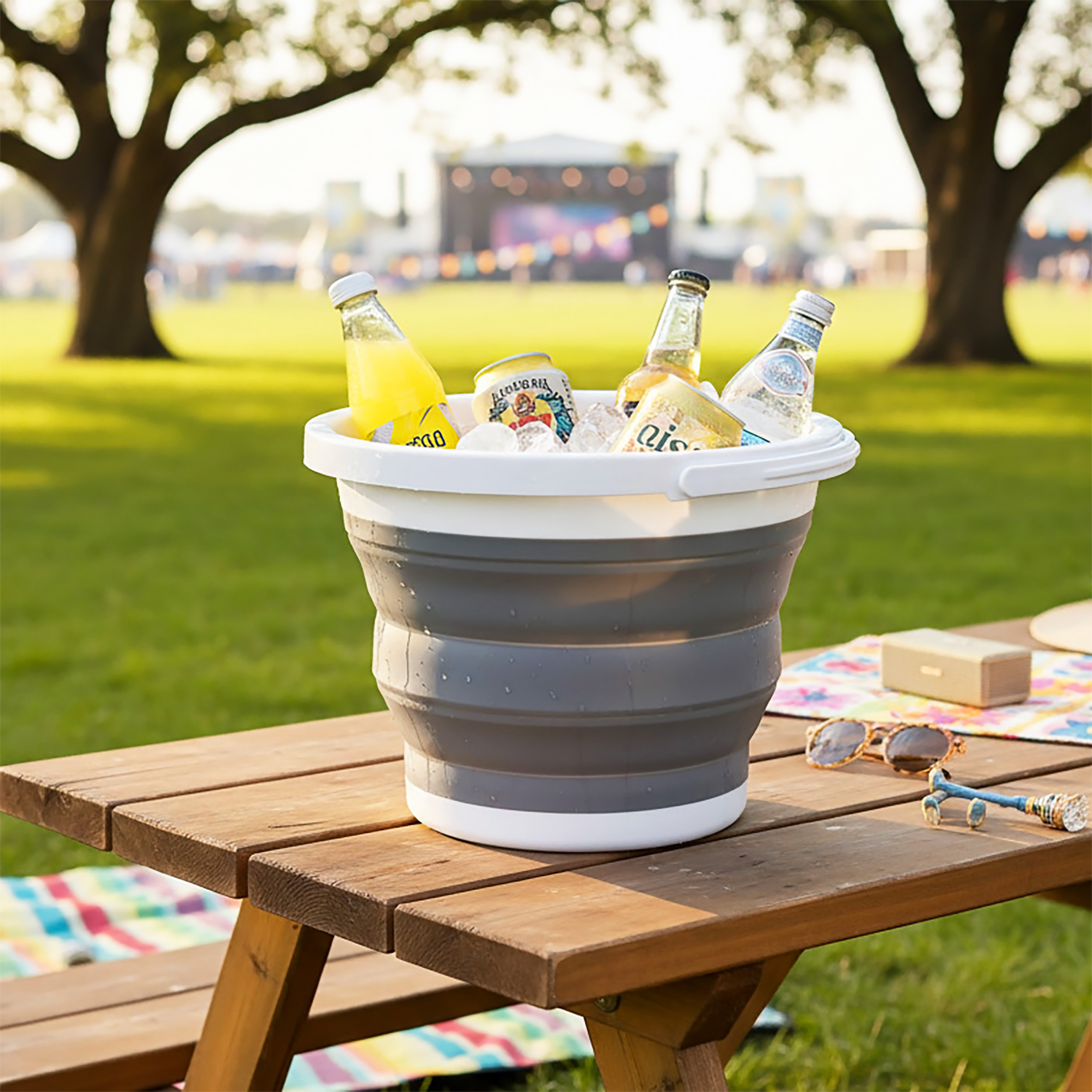 Camping Eimer faltbar Ø 24 cm grau - 5 L - Silikon Wasserkübel mit Tragegriff