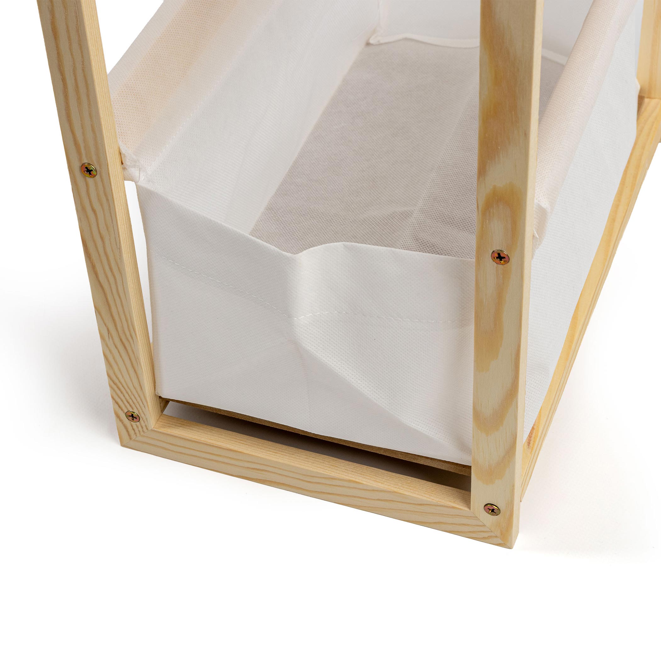 Holz Badezimmerregal natur mit Stoffkorb - 39 x 36 cm - Standregal im Scandi-Design klein mit Ablage und Korb