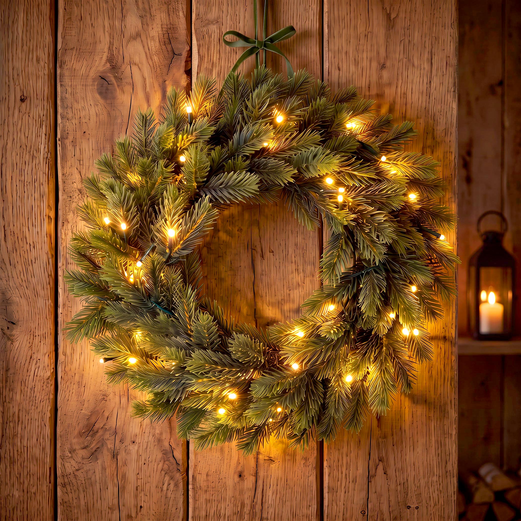LED Spritzguss Tannenkranz batteriebetrieben mit Timer für Außen und Innen - 40 cm - Weihnachtskranz warm weiß beleuchtet mit naturgetreuen Kunst Tannenspitzen