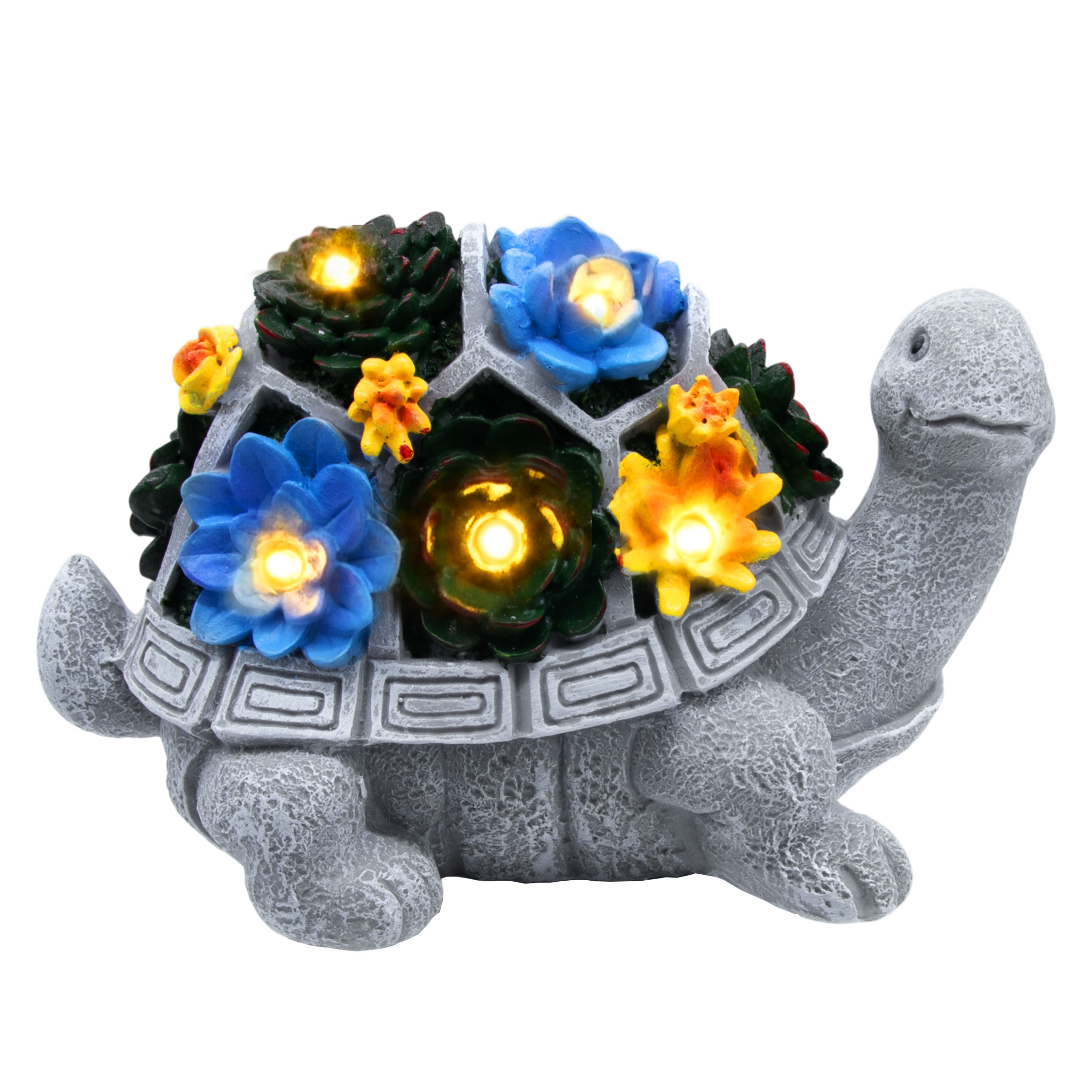 Solar Gartenfigur Schildkröte mit leuchtenden Blumen - 26 x 17 cm - Gartendeko Tierfigur warm weiß beleuchtet für Außen