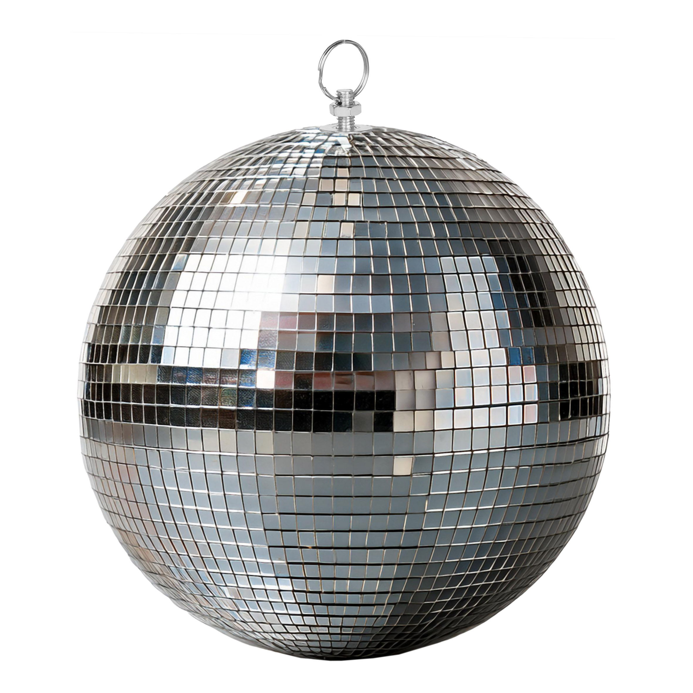 Discokugel mit Haken zum Aufhängen - Ø 25 cm - Spiegelkugel mit Echtglas Facetten in Silber