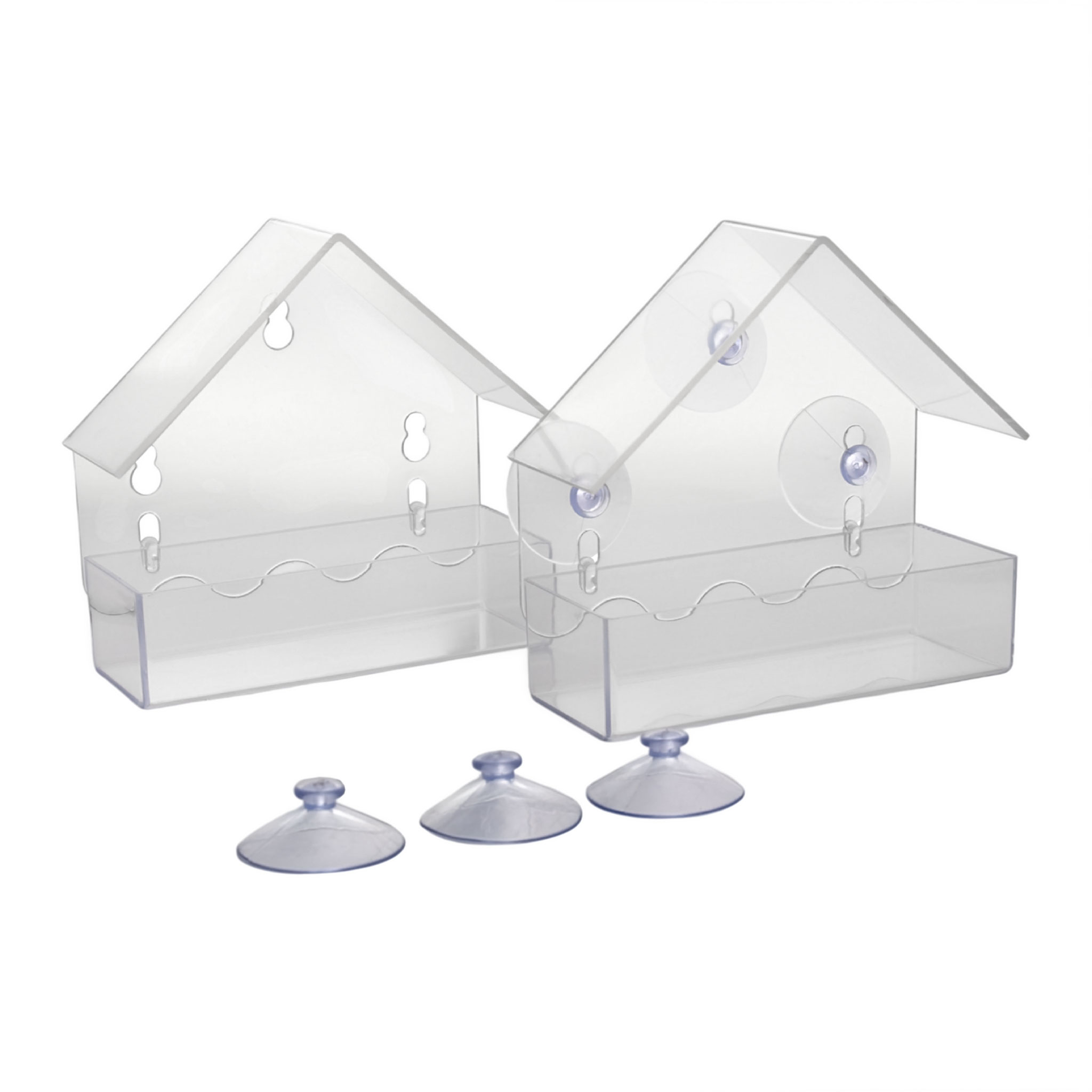 Fenster Futterhäuschen für Vögel 15 x 15 cm - 2er Set - Transparentes Vogelhäuschen mit Saugnäpfen