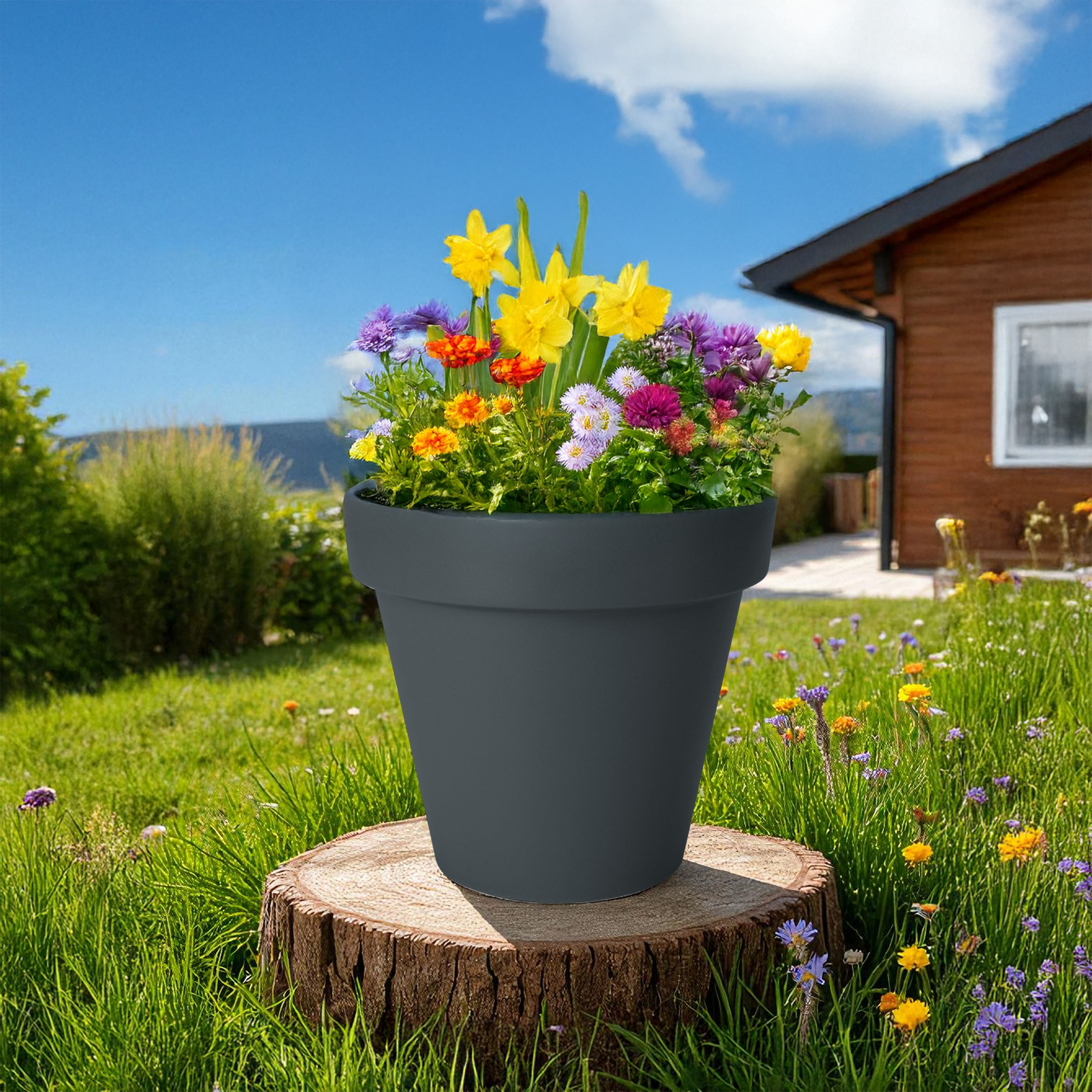 Kunststoff Pflanzkübel S rund Ø 30 cm - anthrazit - Blumenkübel groß für Außen und Innen