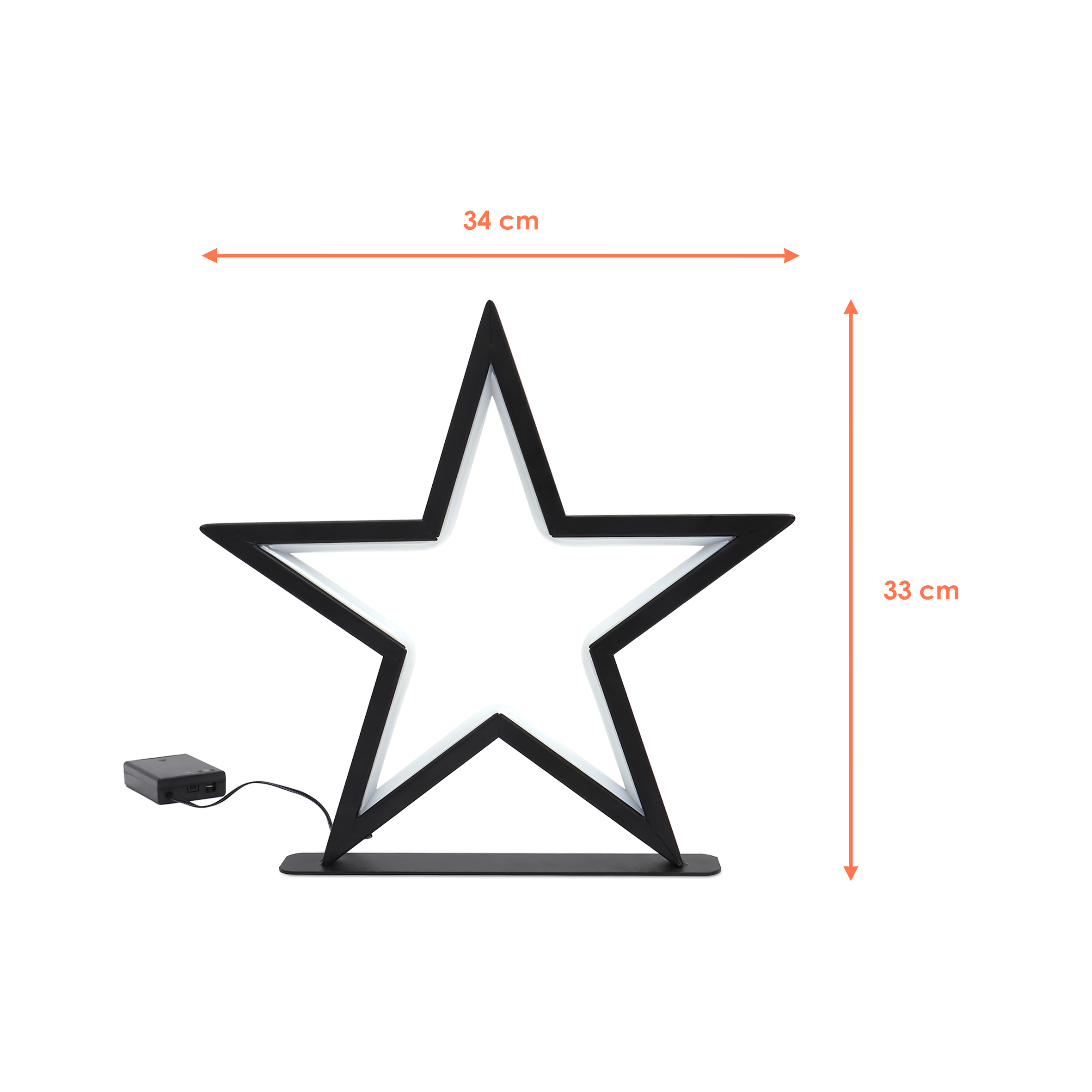 LED Metallstern schwarz 34 cm warm weiß  - 70 LED - Weihnachts Deko Stern Batterie betrieben