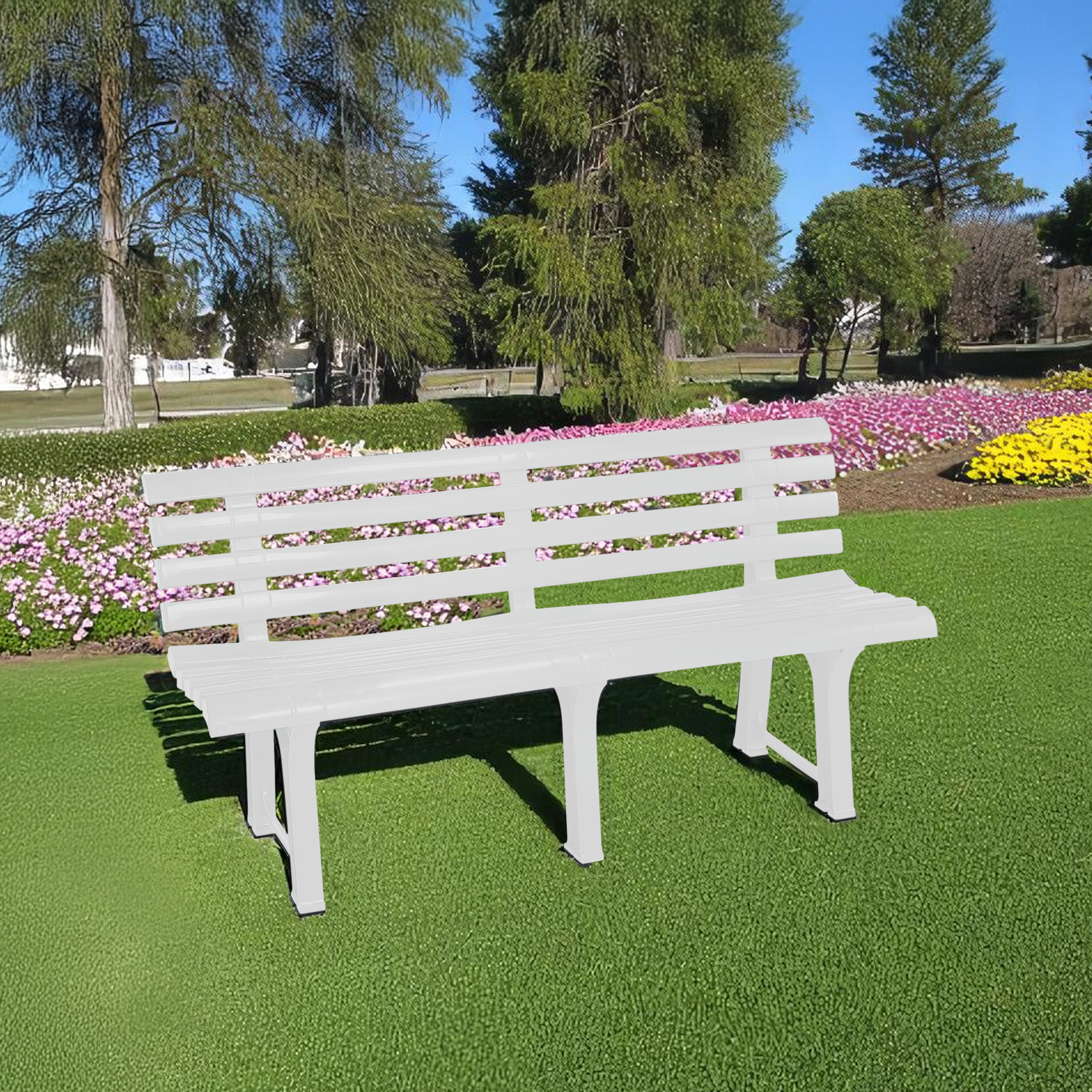 Kunststoff Gartenbank 3-Sitzer 145 x 74 cm - weiß - Garten Sitzbank wetterfest 200 kg Belastbarkeit