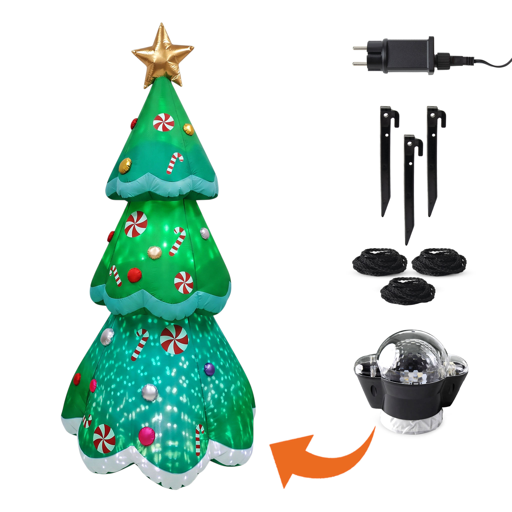 Aufblasbarer XL Weihnachtsbaum mit LED Beleuchtung - 240 x 110 cm - Riesen Tannenbaum selbstaufblasend mit bunten LEDs für Außen und Innen