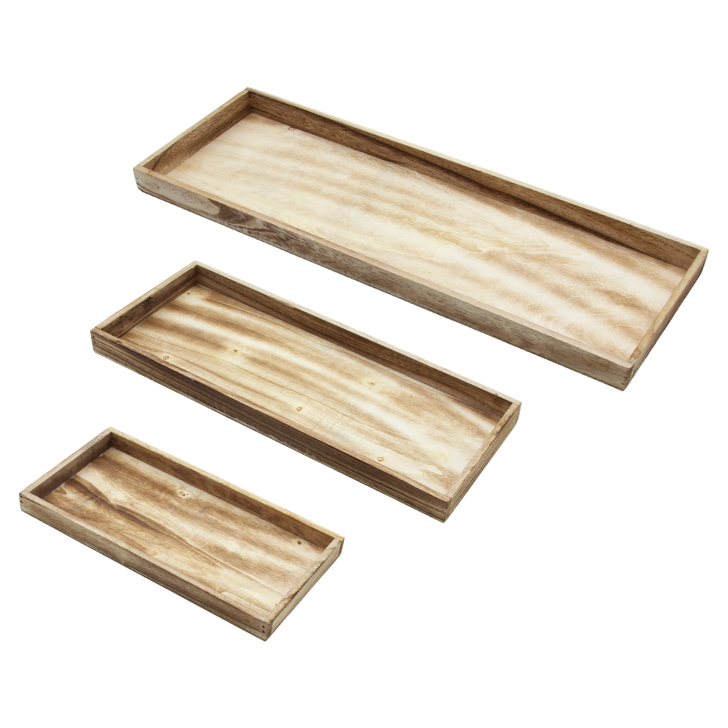 Holz Kerzentablett geflammt rechteckig 3er Set - 60 / 42 / 30 cm