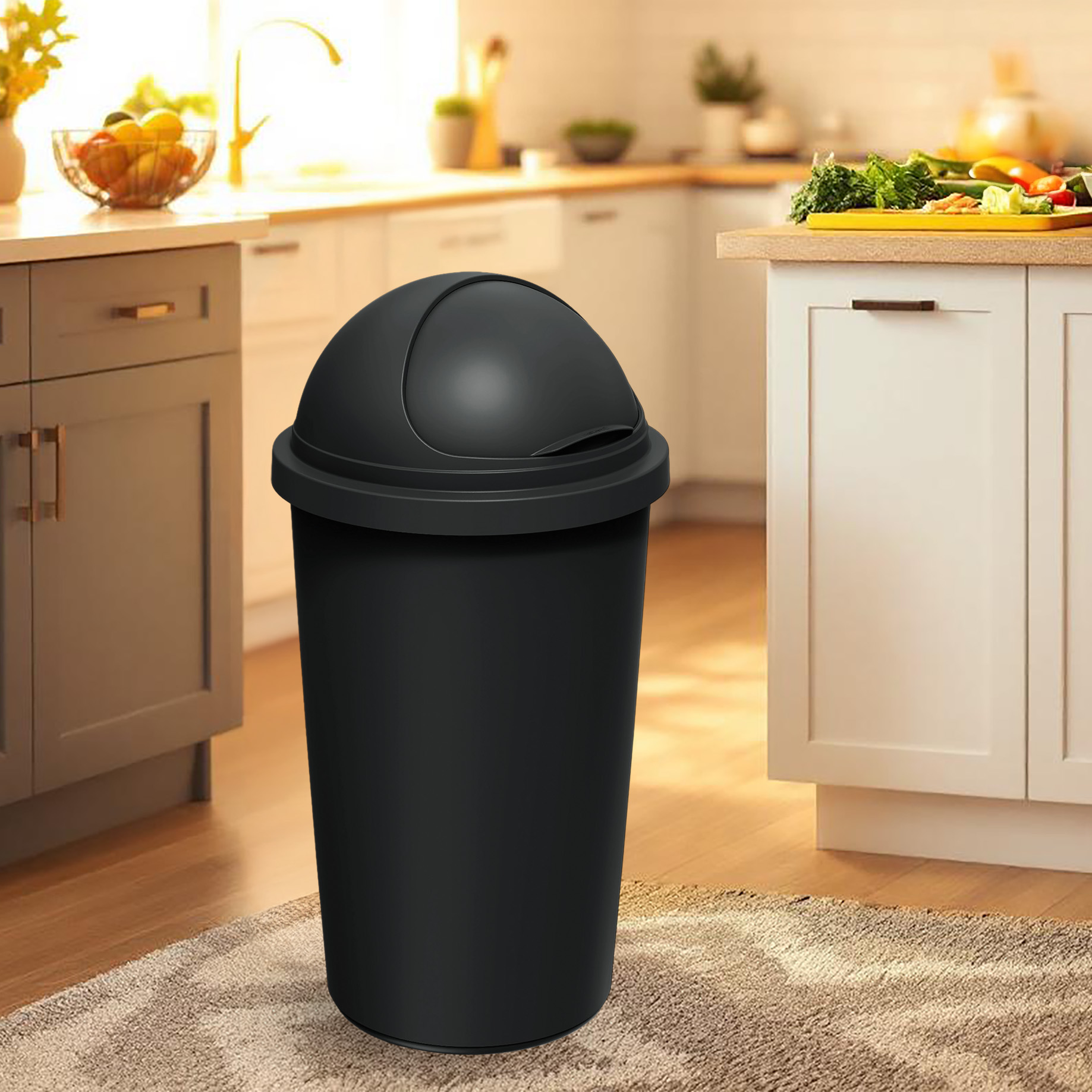 XXL Abfalleimer mit Kuppel Deckel schwarz - 60 L