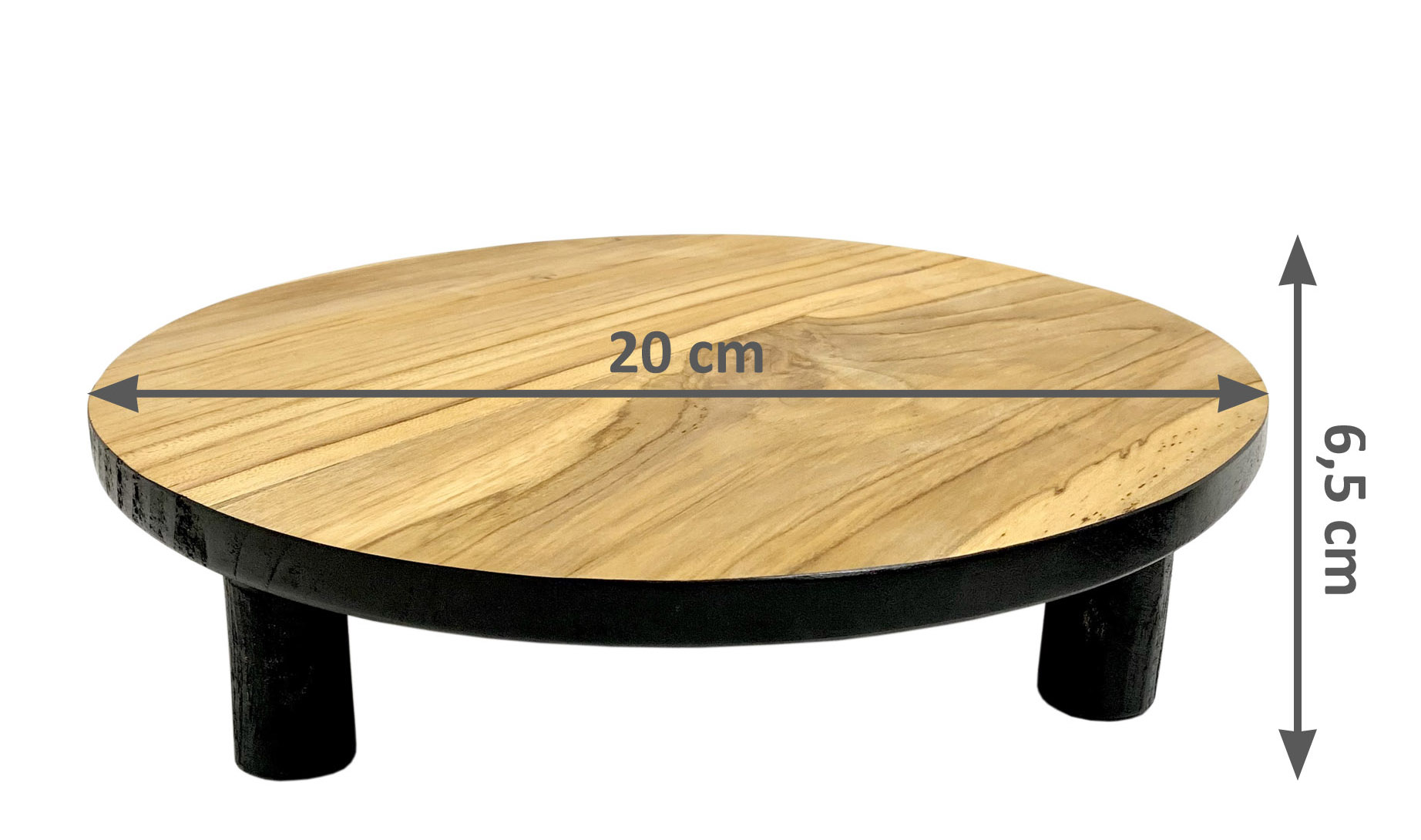 Teak Blumenteller schwarz rund - Größe wählbar - Mini Holz Pflanzenhocker mit 4 Füßen