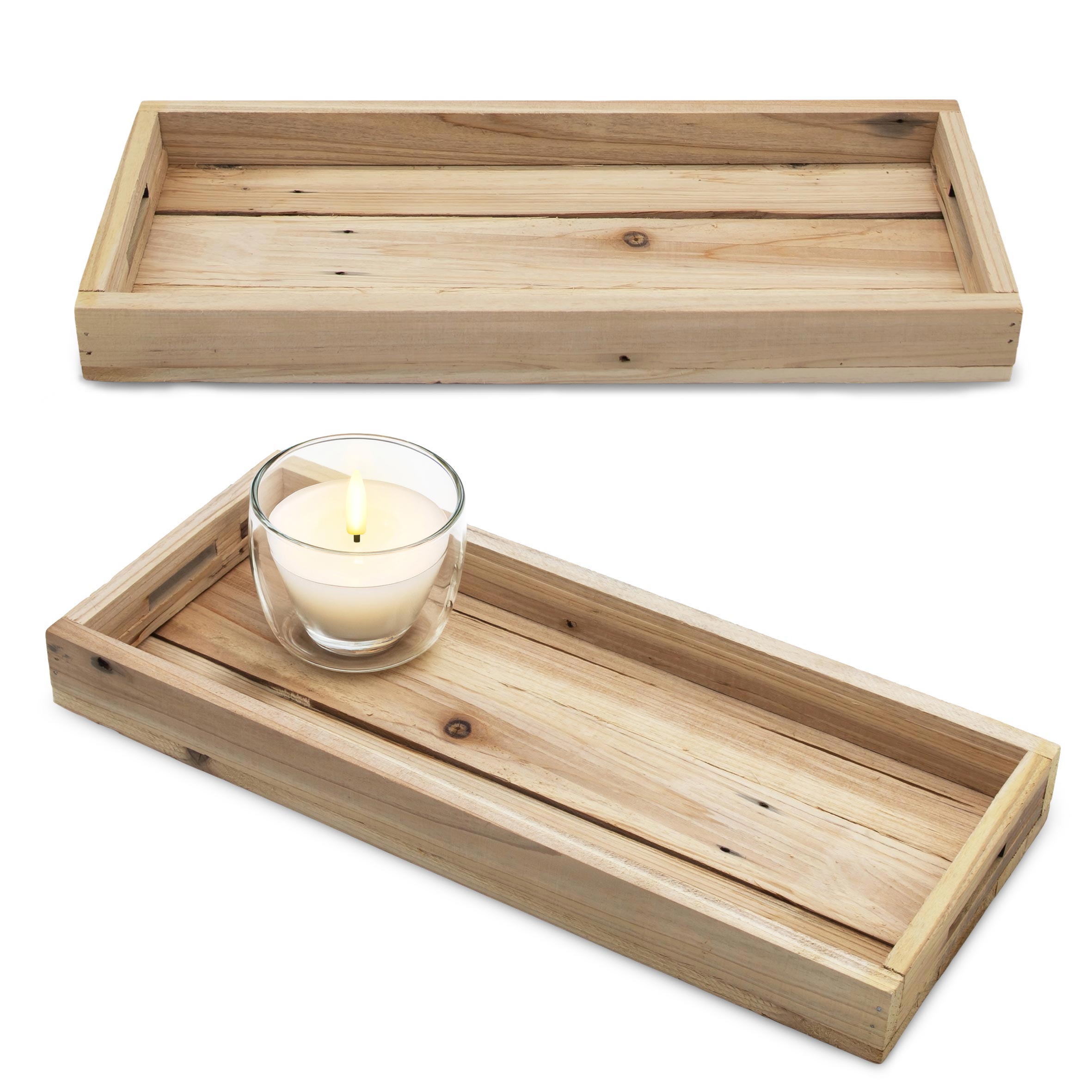 Holz Kerzentablett natur mit Rand 2er Set - 38 x 16 cm