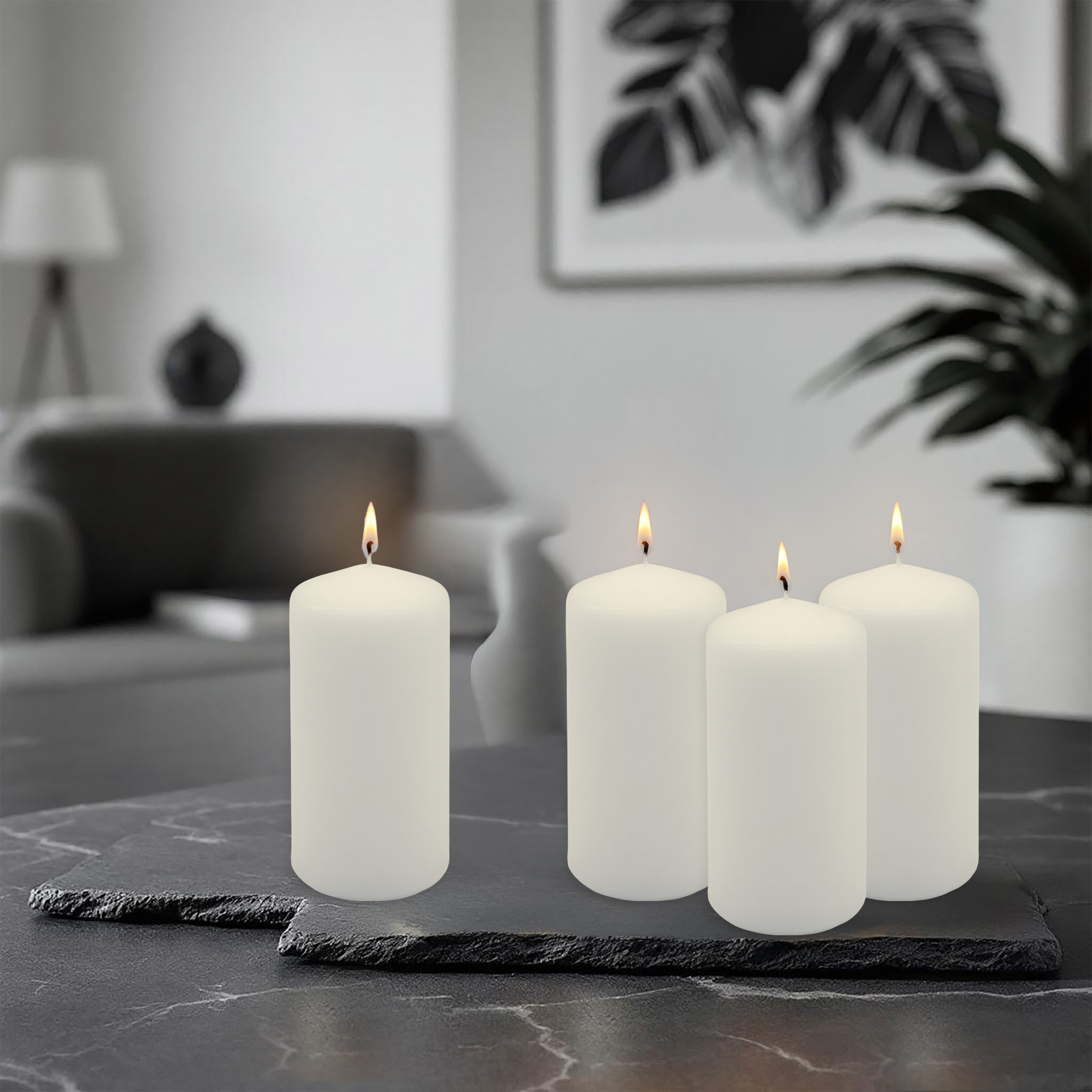 Echtwachs Stumpenkerze 4er Set 10 x 5 cm - creme weiß - Blockkerze 10 cm für Adventskranz und Laternen