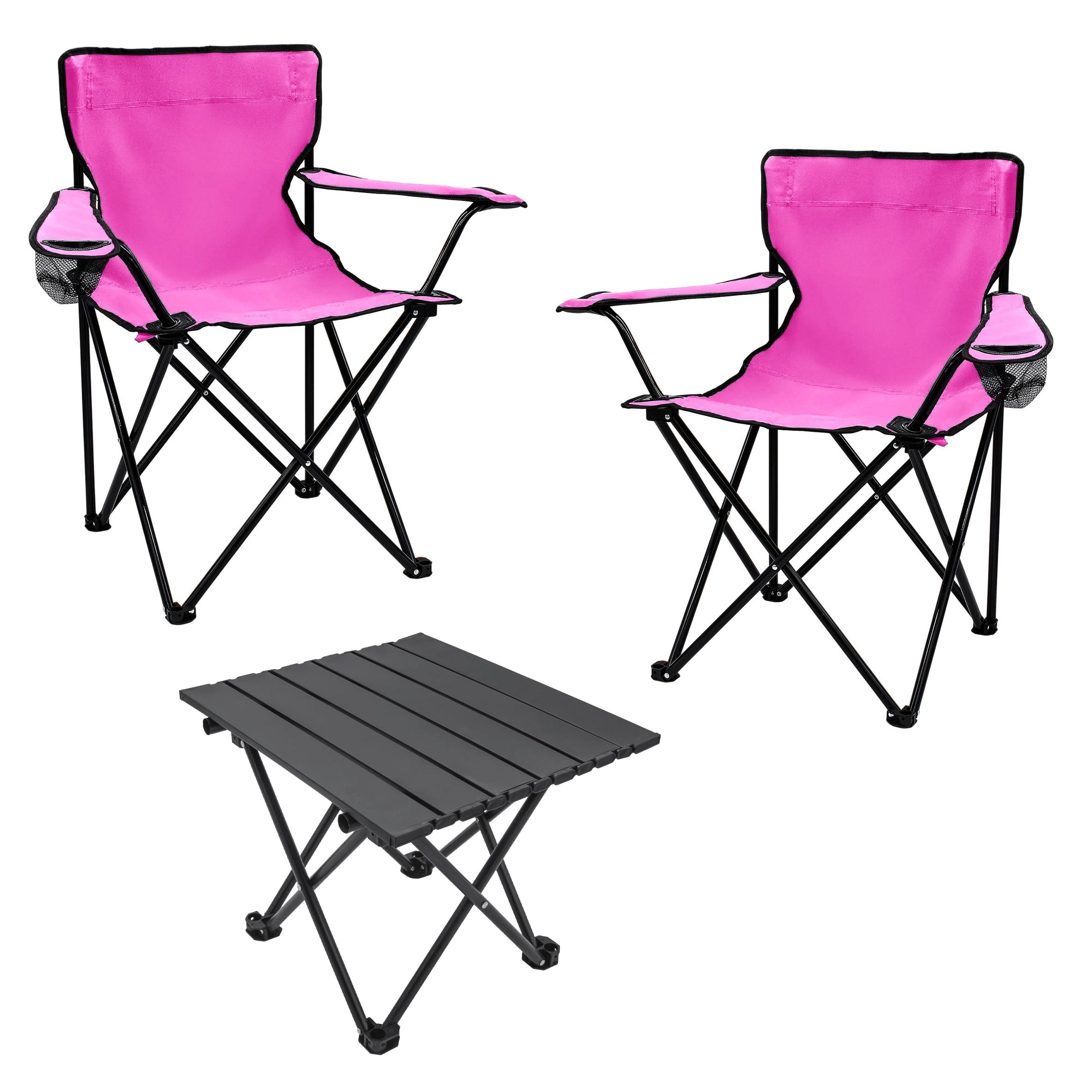 Camping Sitzgruppe 3-teilig mit Aluminium Klapptisch und Tragetasche - pink - Garten Tischgruppe mit 2 Campingstühlen bis 100kg