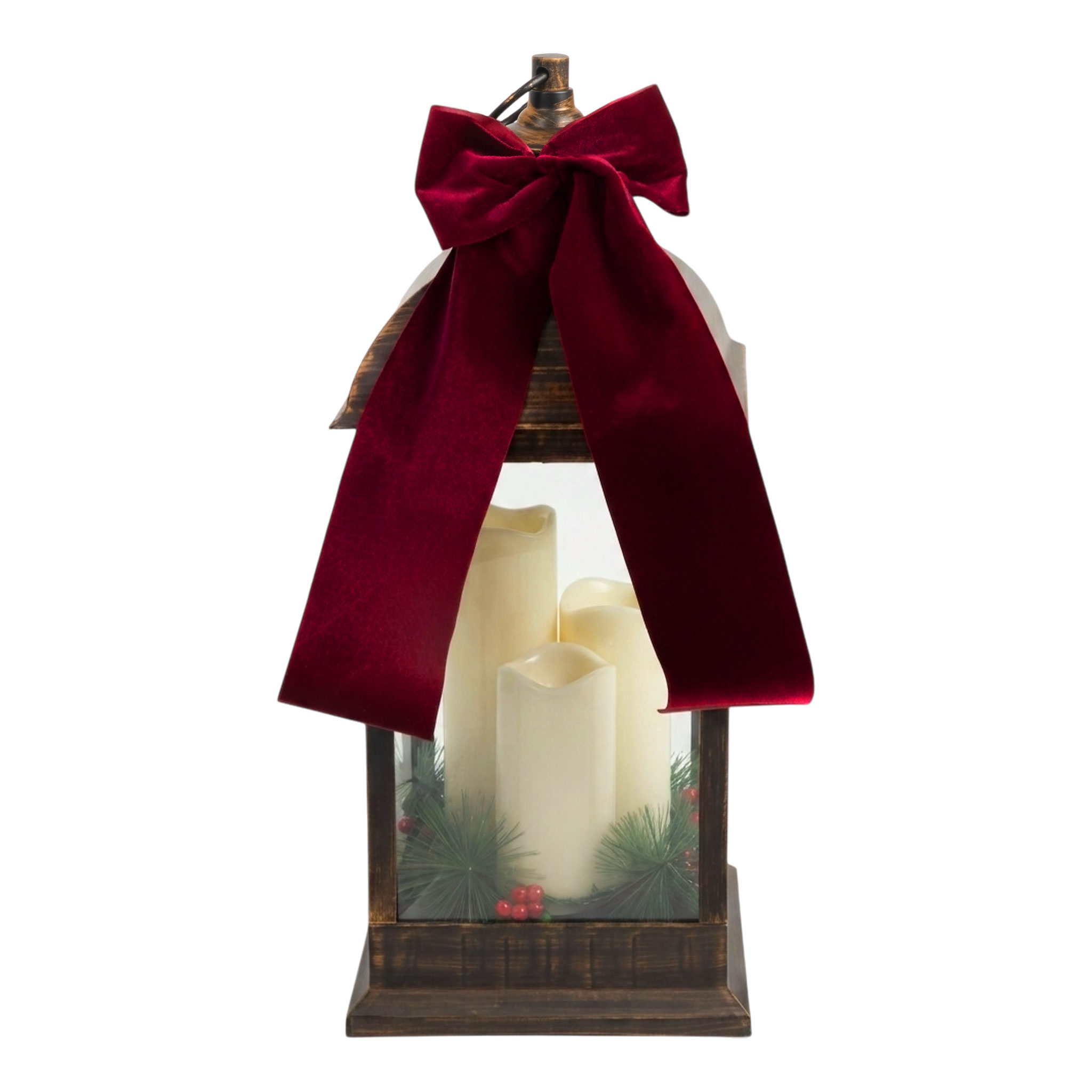 XXL Laterne antik bronze mit 3 LED Kerzen mit Timer Funktion für Außen - 60 x 23 cm - Kunststoff Windlicht warm weiß beleuchtet batteriebetrieben