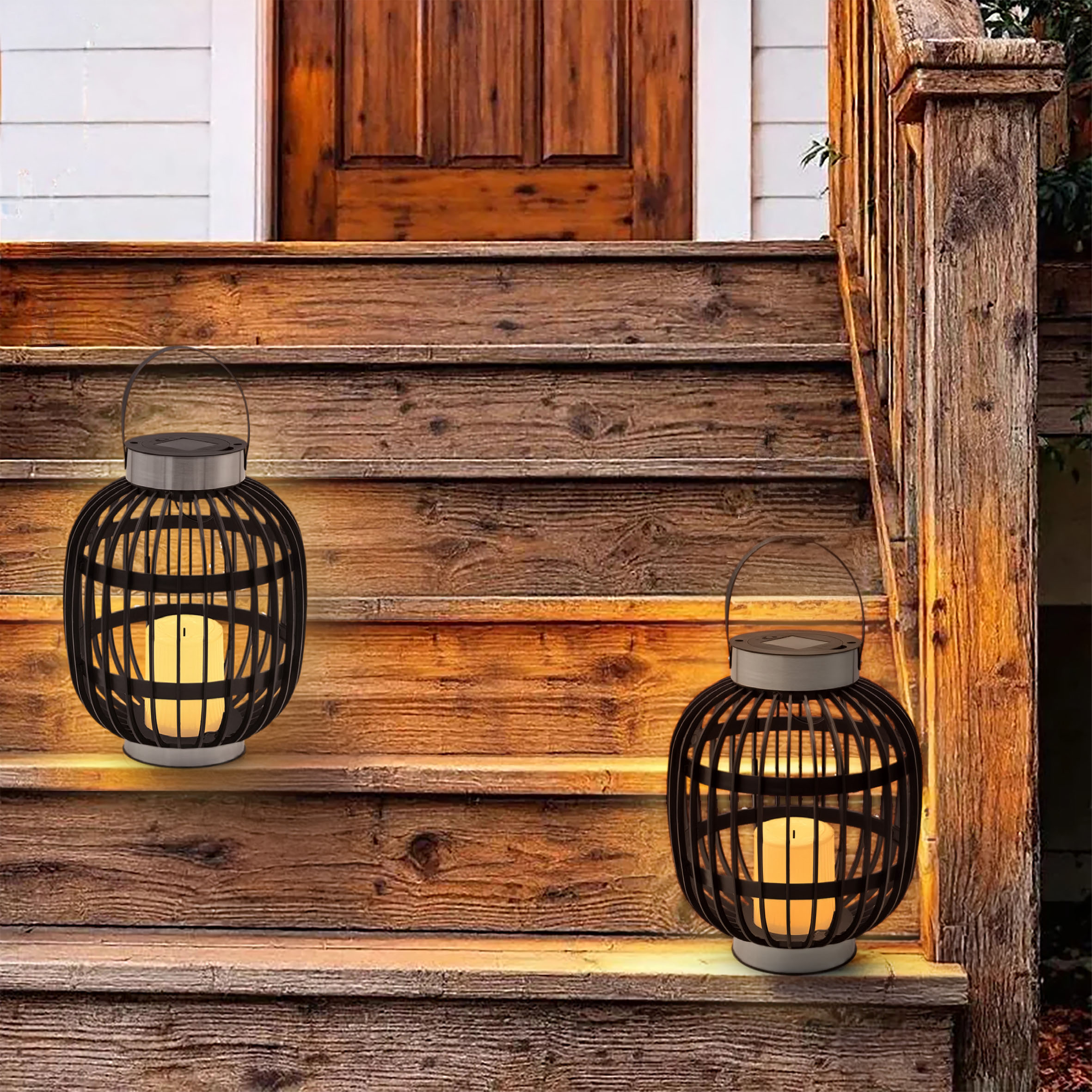 LED Solar Laterne mit Kerze - 30 x 23 cm