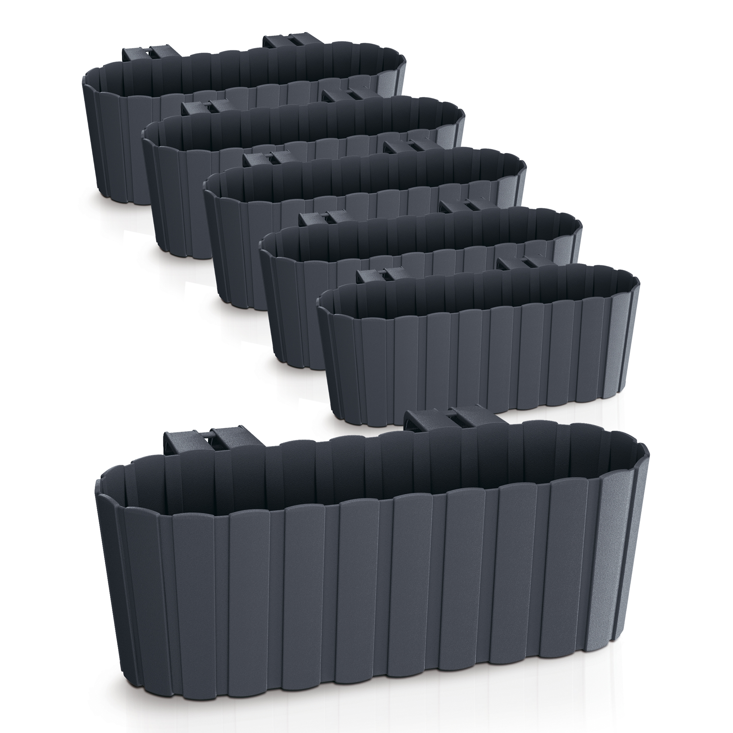 Balkon Blumenkasten mit Halterung 39 x 13 cm - 2er / 6er Set - Kunststoff Geländer Pflanztopf in anthrazit