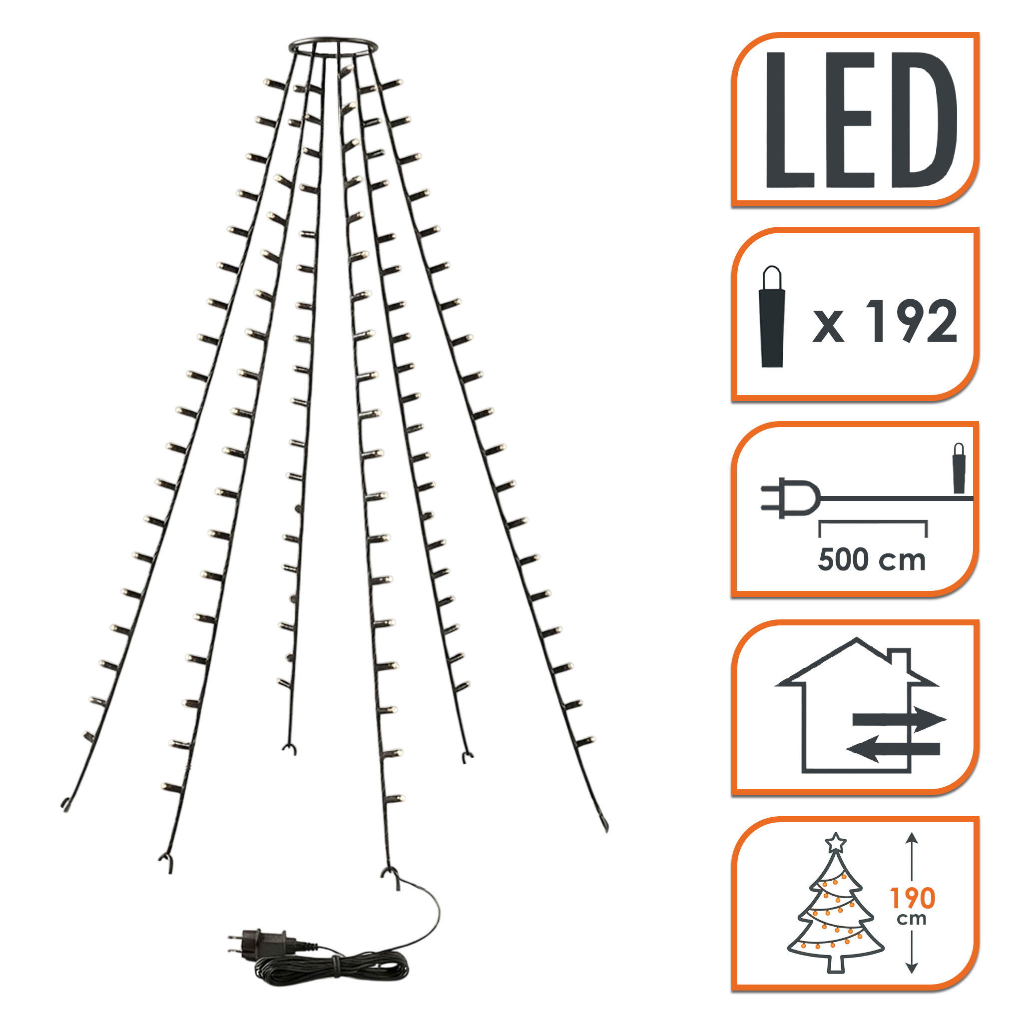 LED Weihnachtsbaum und Fahnenmast Lichterkette - 190 cm Höhe