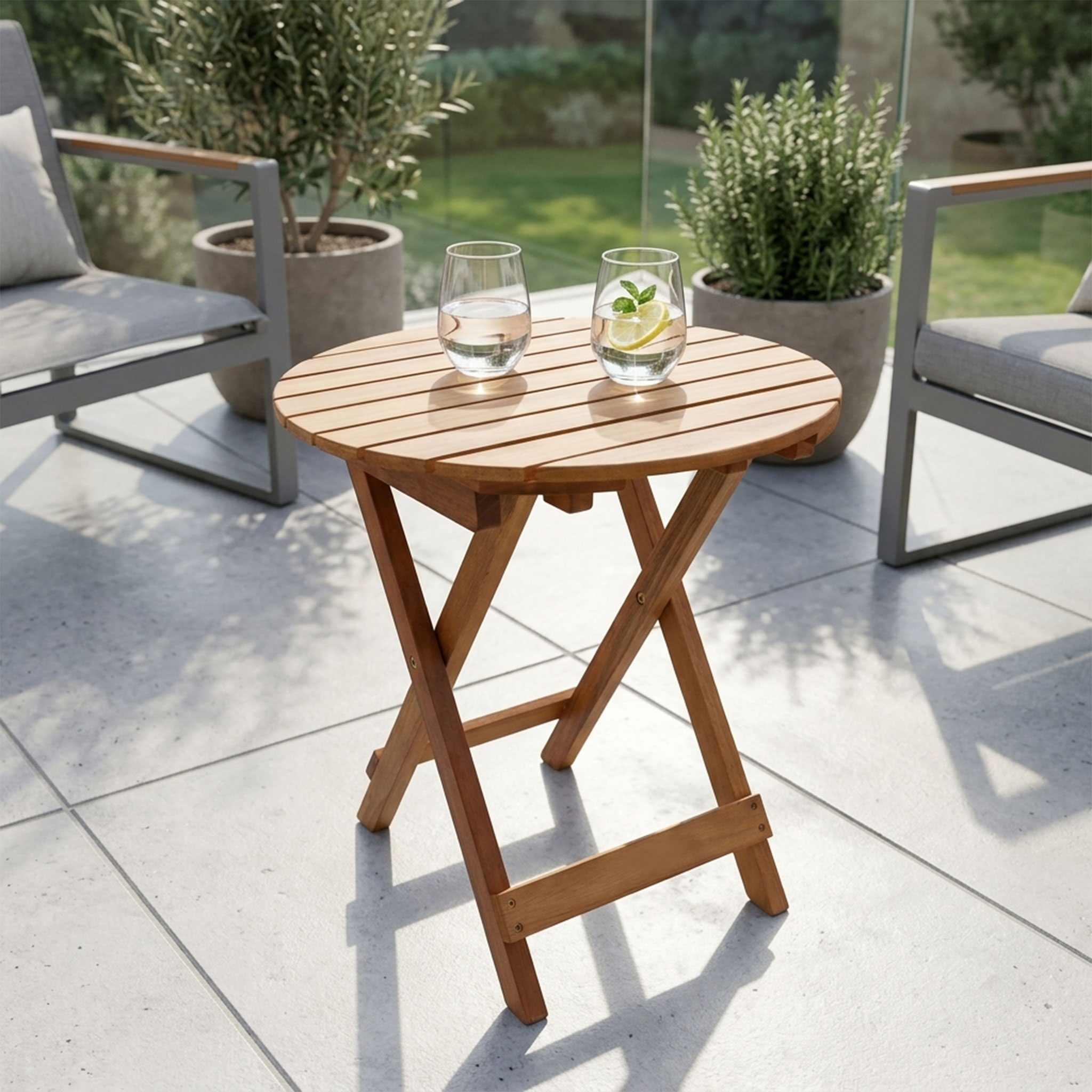 Eukalyptus Gartentisch rund - 50 x 45 cm - robuster Holz Klapptisch