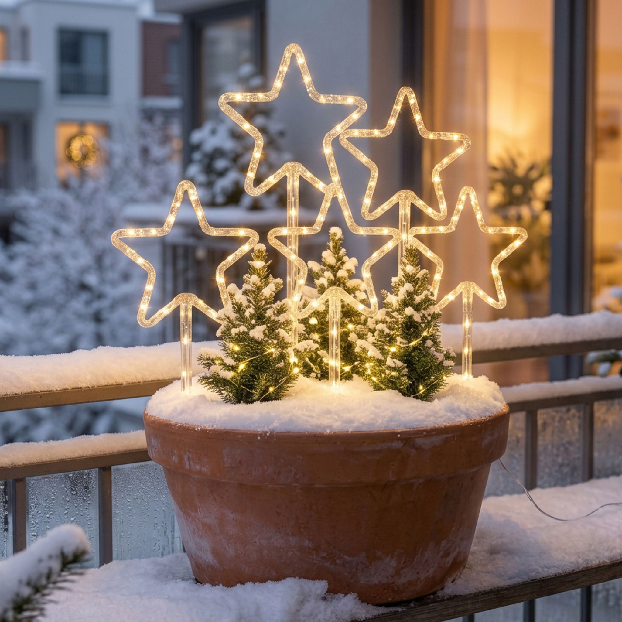 LED Solar Gartenstecker Stern mit 125 LEDs und 8 Funktionen - 5er Set - Weihnachts Deko Beleuchtung warm weiß für Außen