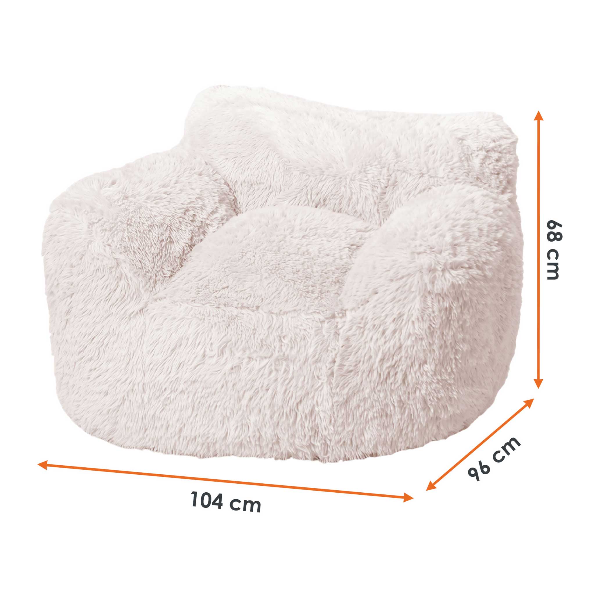 Lounge Sessel cremeweiß mit Armlehnen 104 x 96 cm - Plüsch - XL Sitzsack beige mit Schaumstoff Füllung