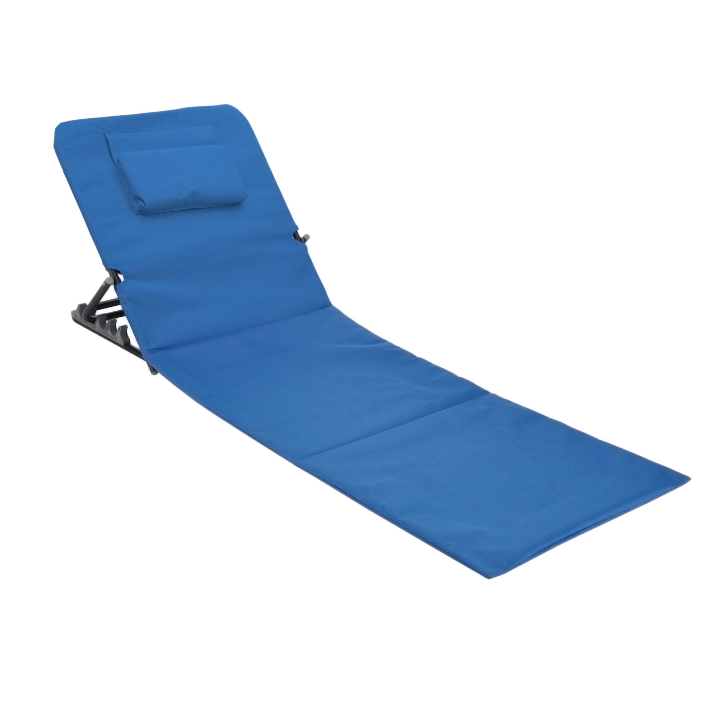 Strandmatte mit Kopfkissen klappbar - blau - Liegematte mit verstellbarer Rückenlehne