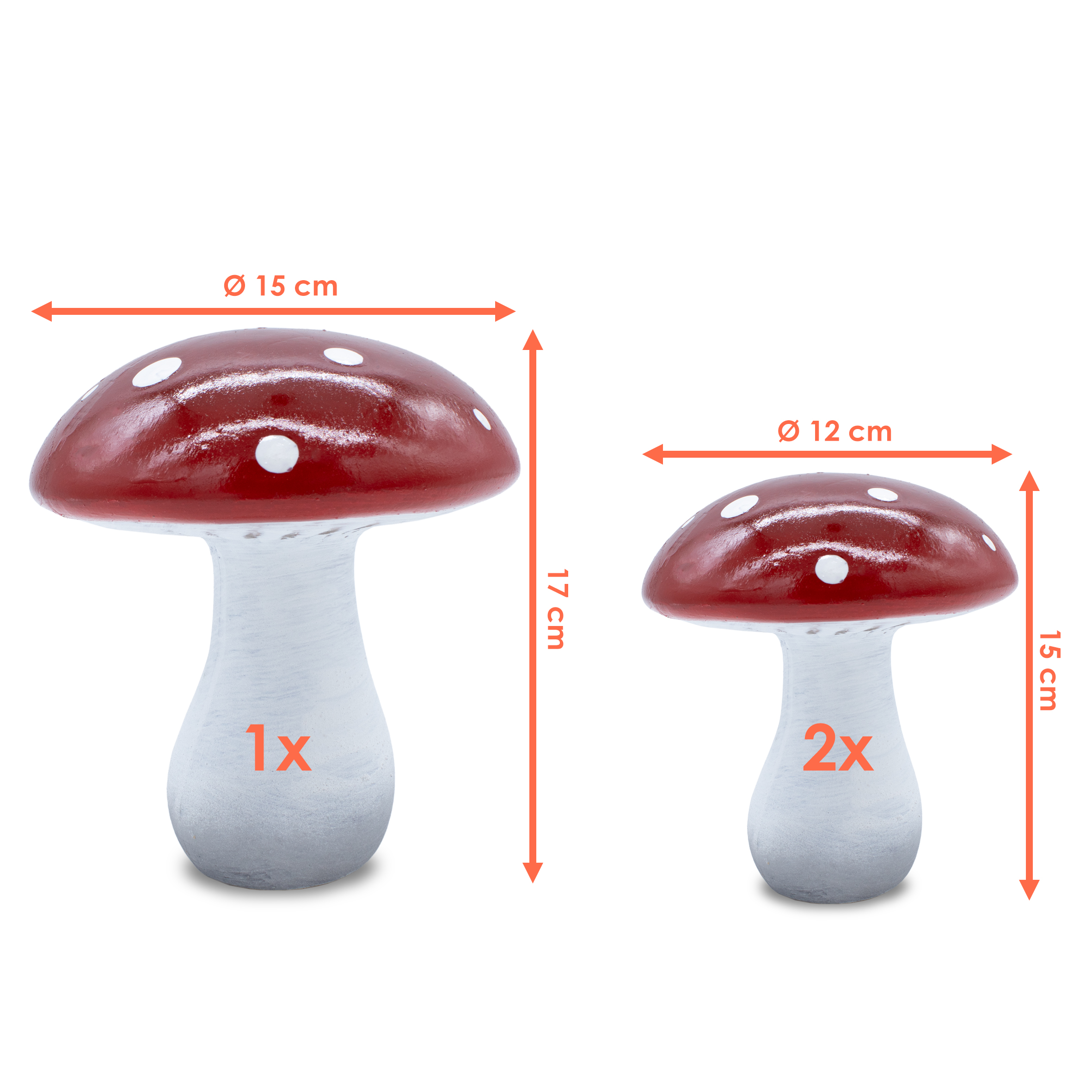Keramik Fliegenpilz 3er Set rot / weiß - 2x 13 cm / 1x 17 cm - Deko Pilz mit glasiertem Schirm