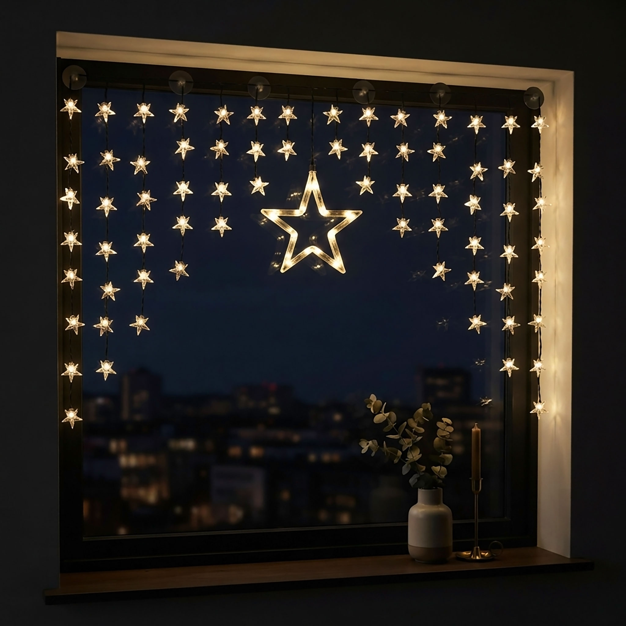 LED Sternenvorhang mit 90 warm weißen Lichtern ca. 140 cm x 95 cm