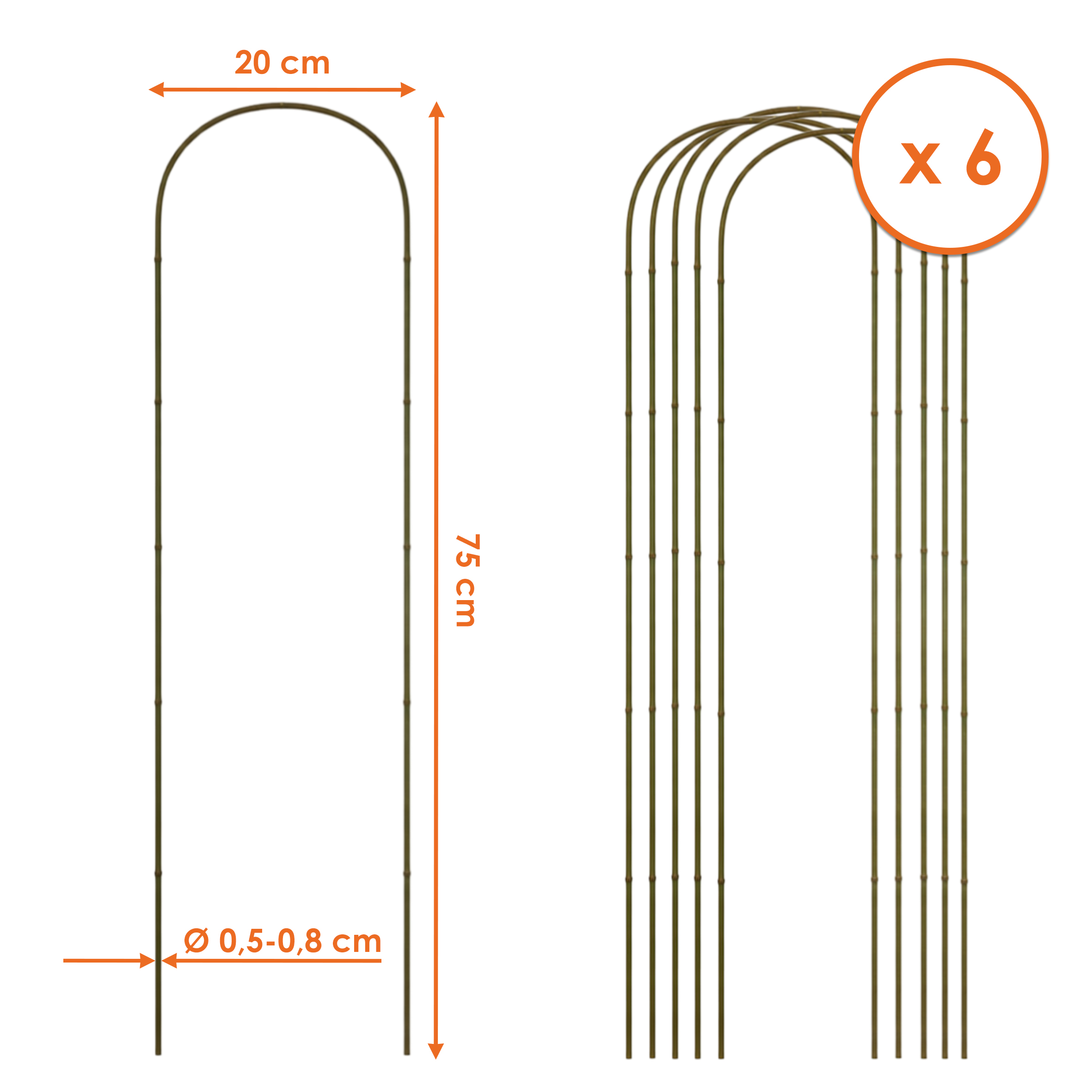 Bambus Pflanzenstütze 75 x 20 cm natur - 6er Set - Holzbogen Kletterhilfe für Rankpflanzen