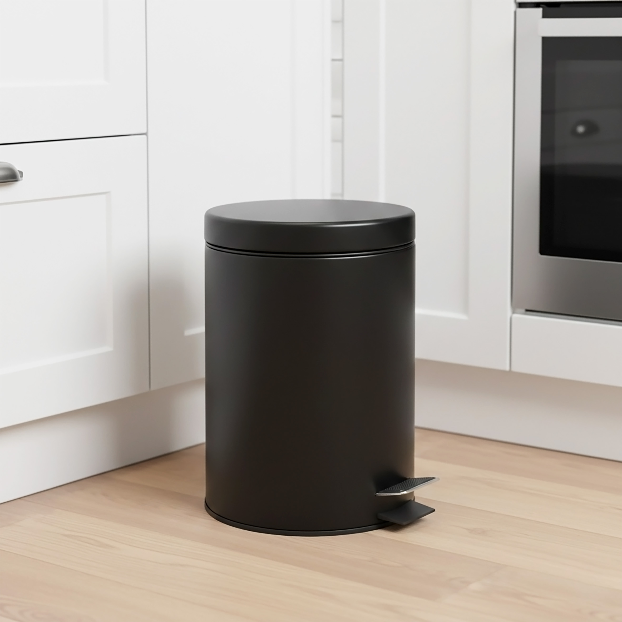 Edelstahl Tretmülleimer rund schwarz matt 45 x 29 cm mit Deckel - 20 L - Metall Mülleimer mit Fußpedal und entnehmbarem Inneneimer