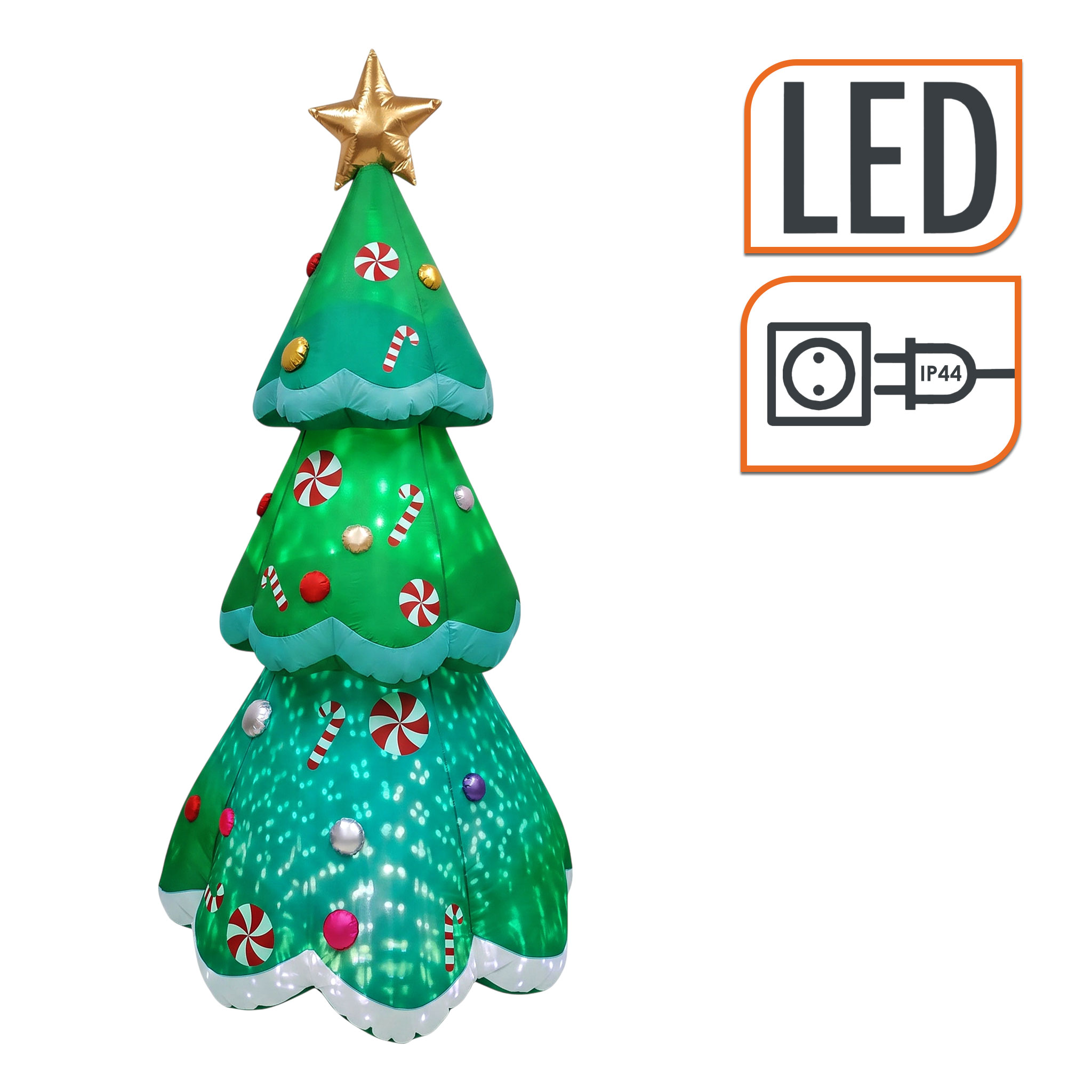 Aufblasbarer XL Weihnachtsbaum mit LED Beleuchtung - 240 x 110 cm - Riesen Tannenbaum selbstaufblasend mit bunten LEDs für Außen und Innen